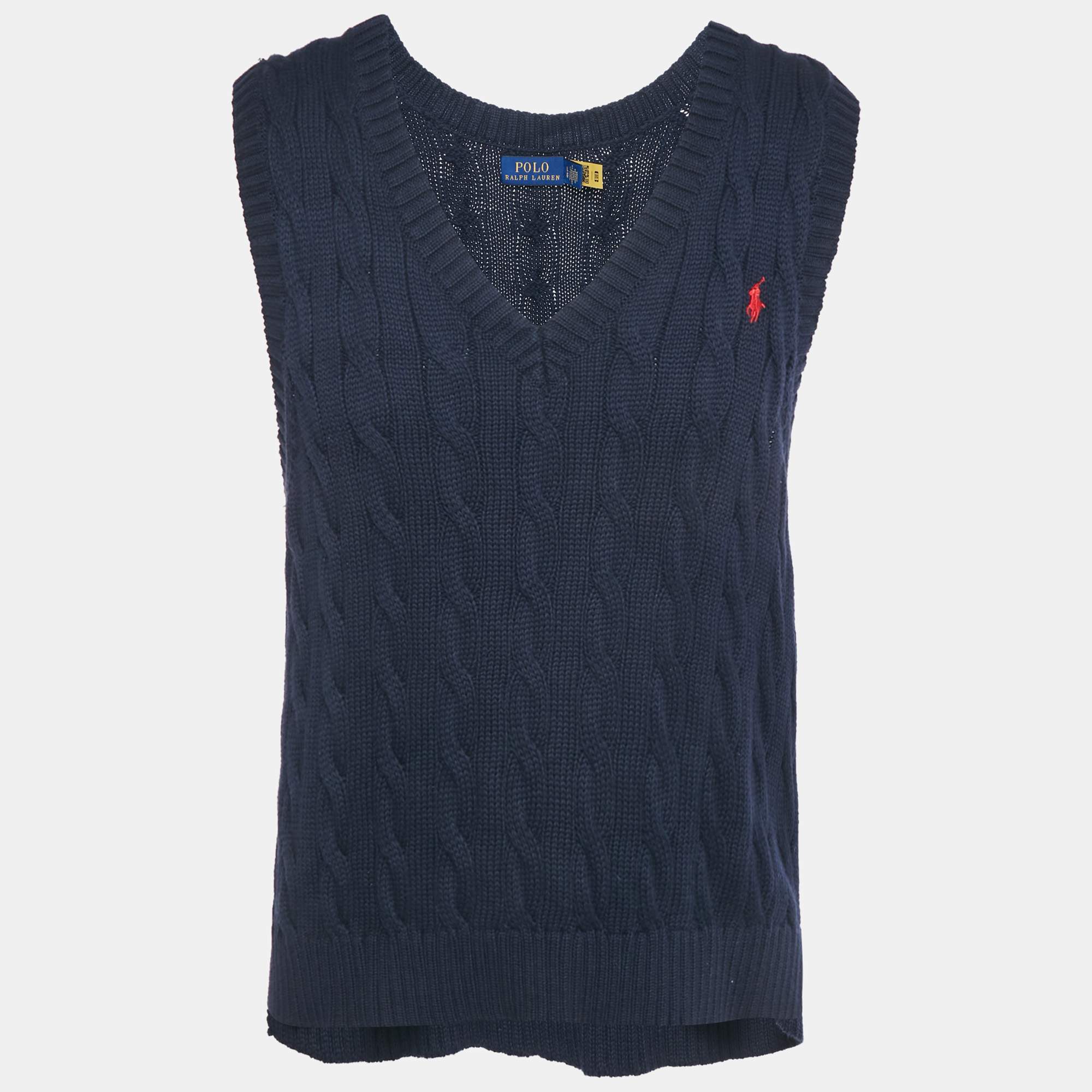 Pre-owned Polo Ralph Lauren Navy Blue Cable Knit V-neck Vest L