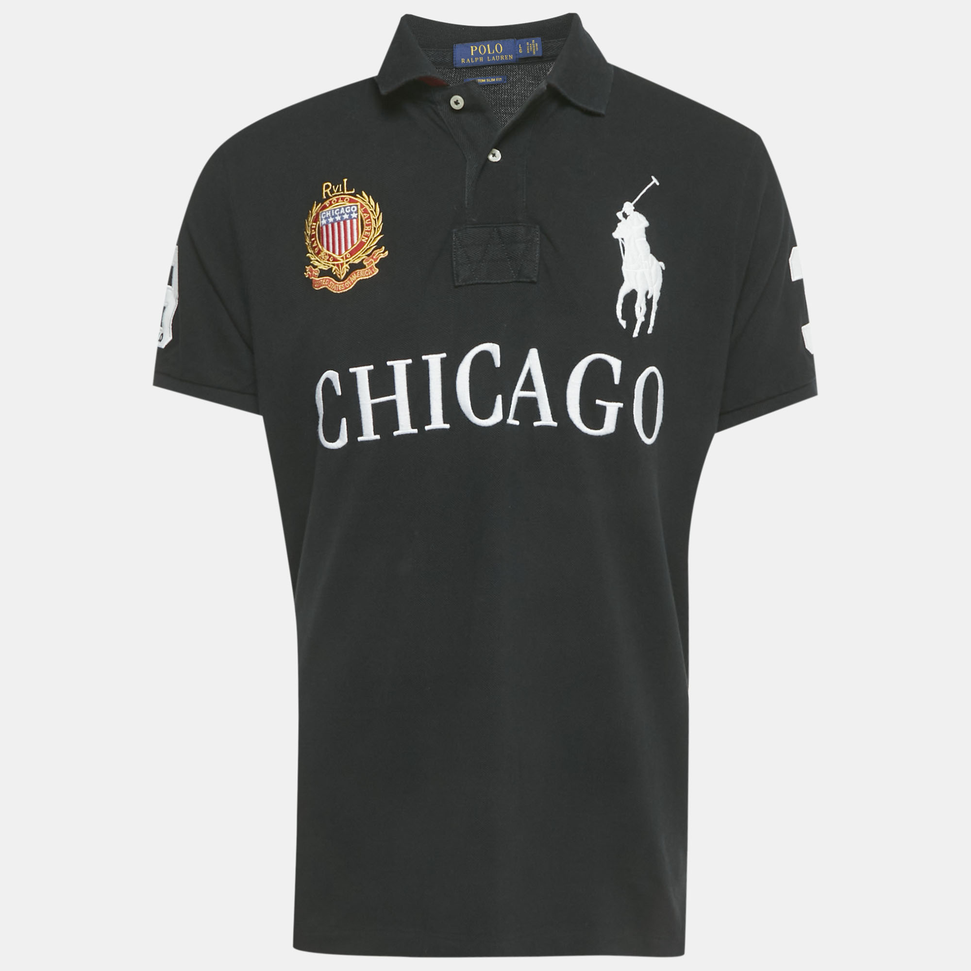 

Polo Ralph Lauren Black Embroidered Cotton Polo T-Shirt L