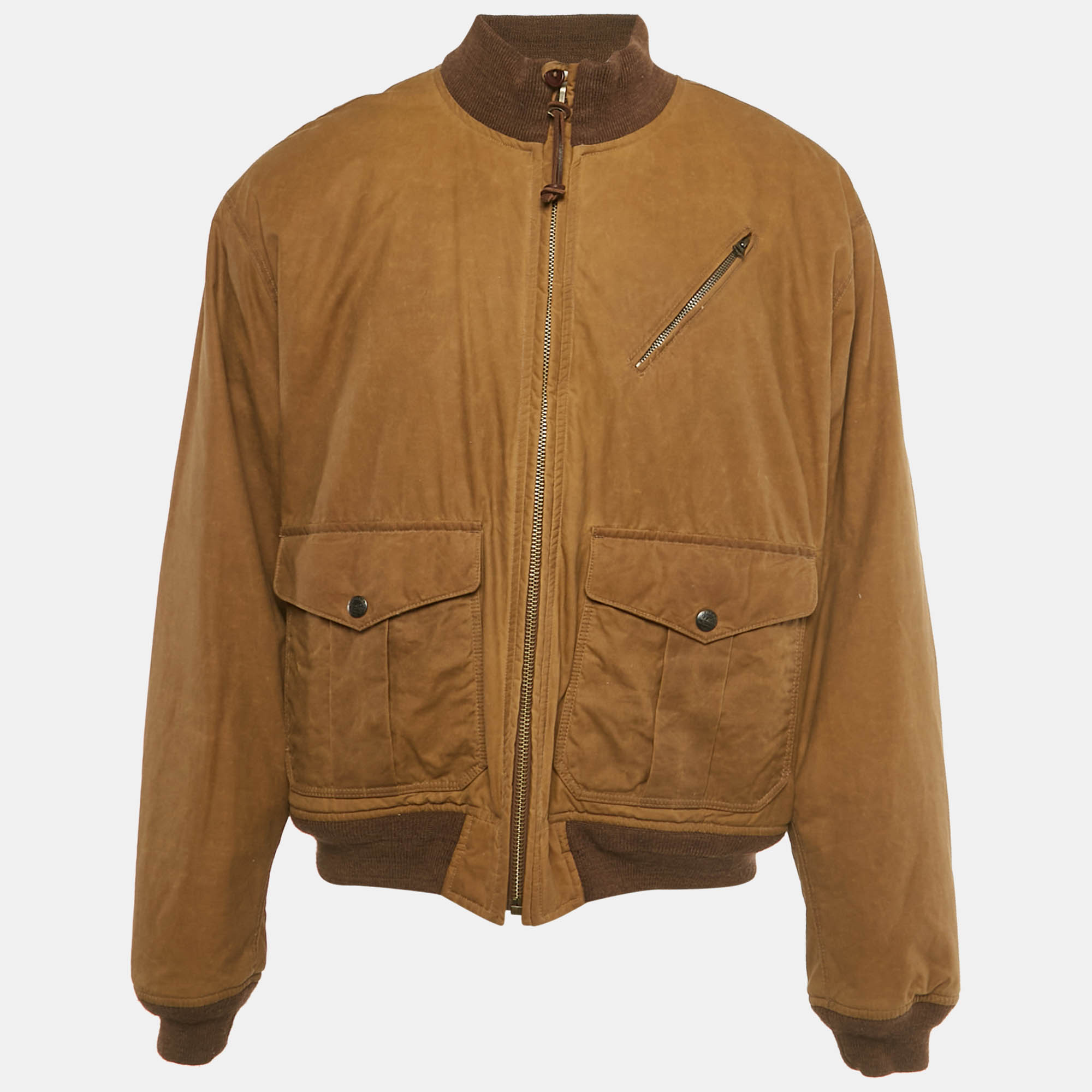 Click to view more detailed imagery on our partner's website Pre-owned Polo Ralph Lauren Brown Cotton Zip Front Jacket Xxl