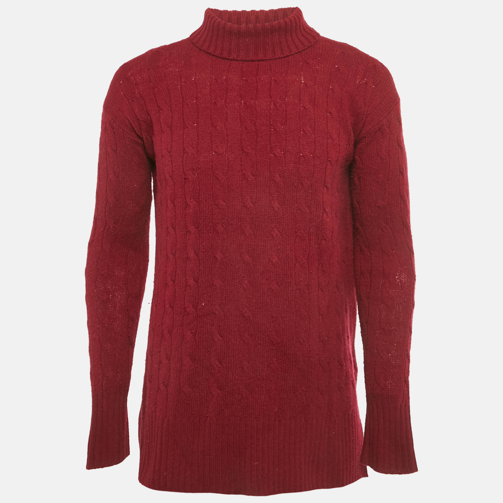 Click to view more detailed imagery on our partner's website Pre-owned Polo Ralph Lauren Burgundy Cable Knit Turtle Neck Sweater Xs