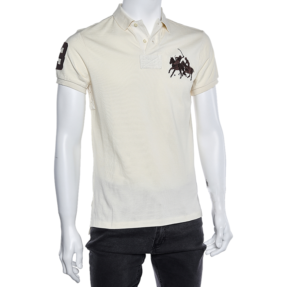 

Polo Ralph Lauren Cream Cotton Pique Summer Classic Slim Fit Polo T-Shirt