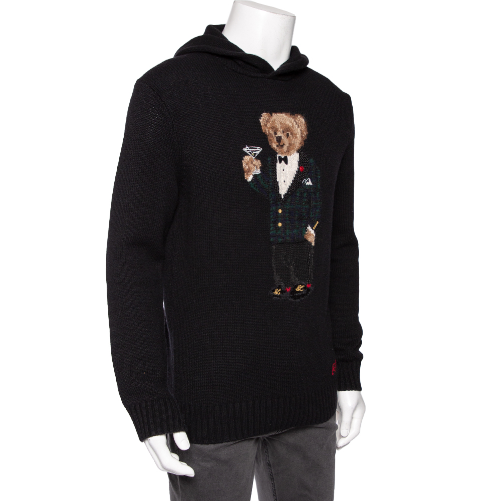 

Polo Ralph Lauren Black Martini Bear Wool Knit Hoodie