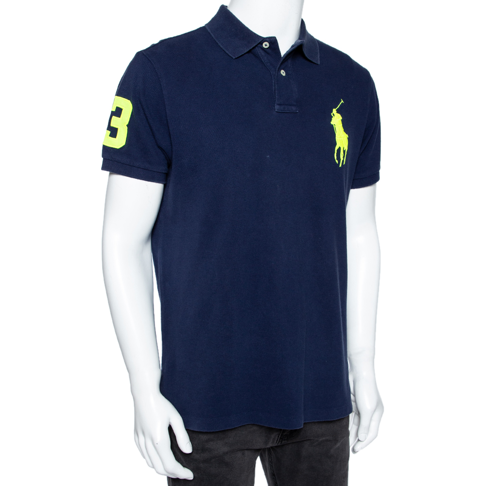 

Polo Ralph Lauren Navy Blue Cotton Pique Custom Fit Polo T-Shirt