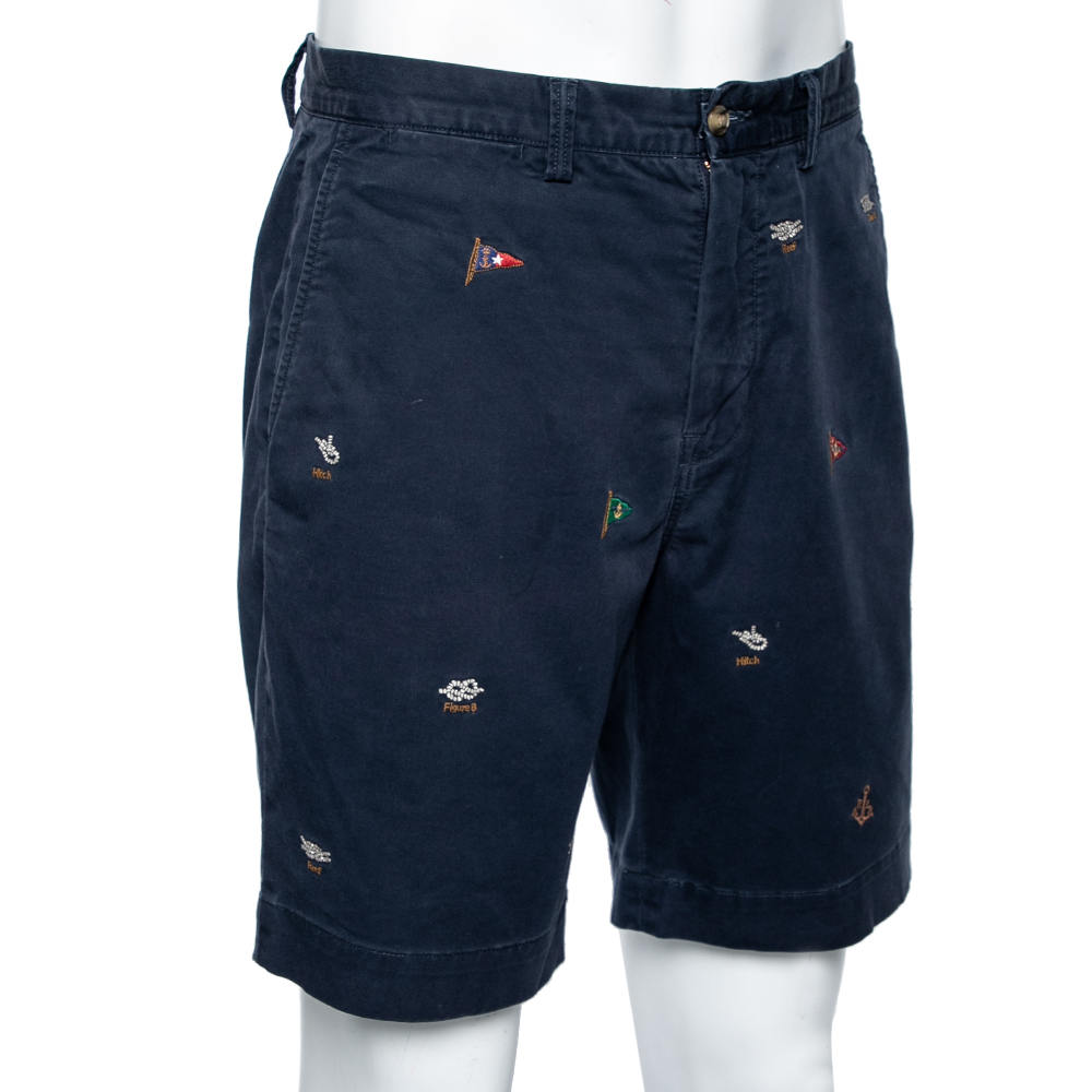 

Polo Ralph Lauren Navy Blue Embroidered Cotton Shorts