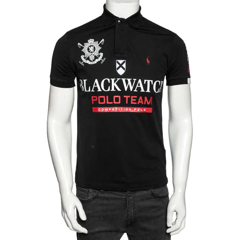 Pre Owned Polo Ralph Lauren Black Cotton Black Printed Polo T-Shirt S