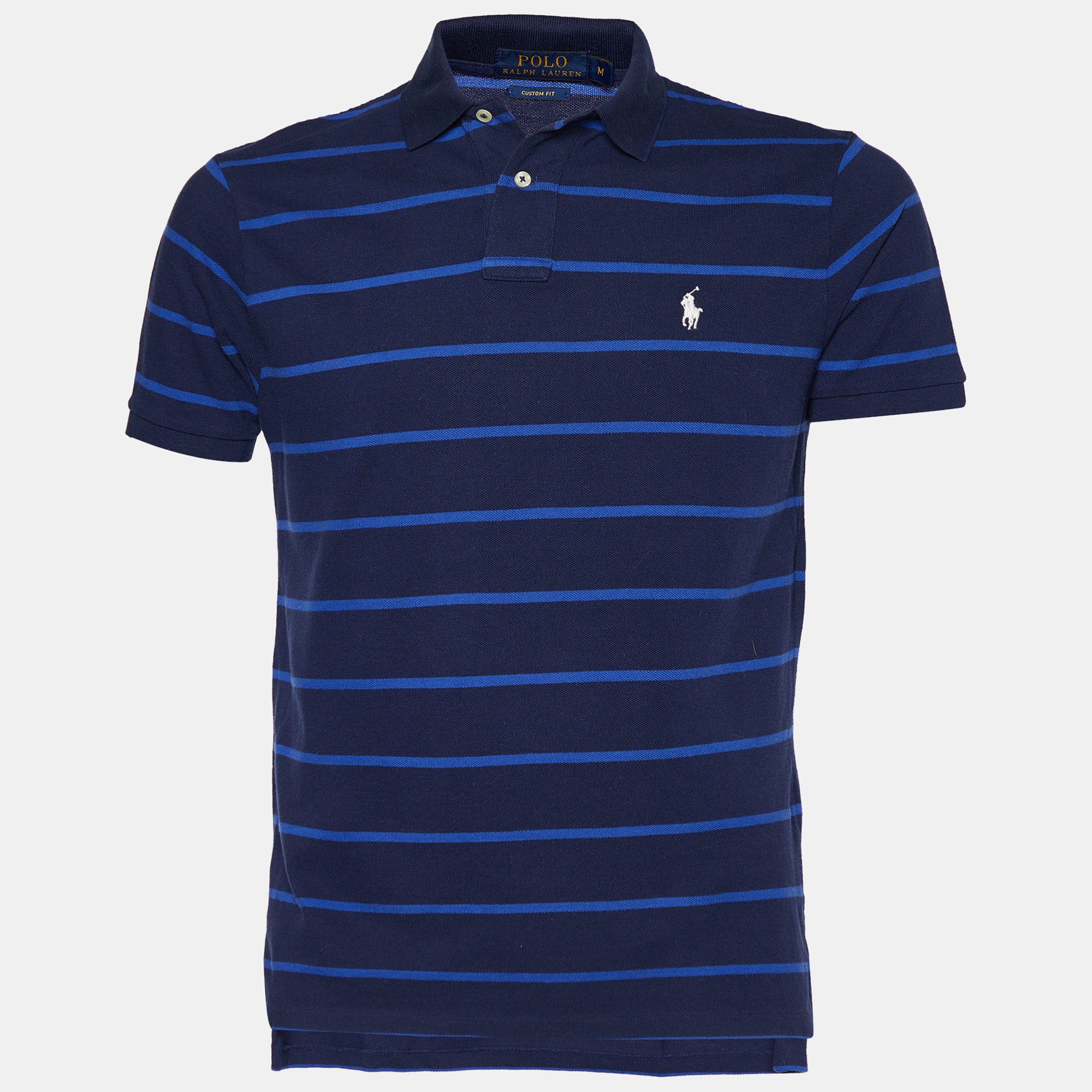 Pre-owned Polo Ralph Lauren Navy Blue Striped Cotton Knit Polo T-shirt L