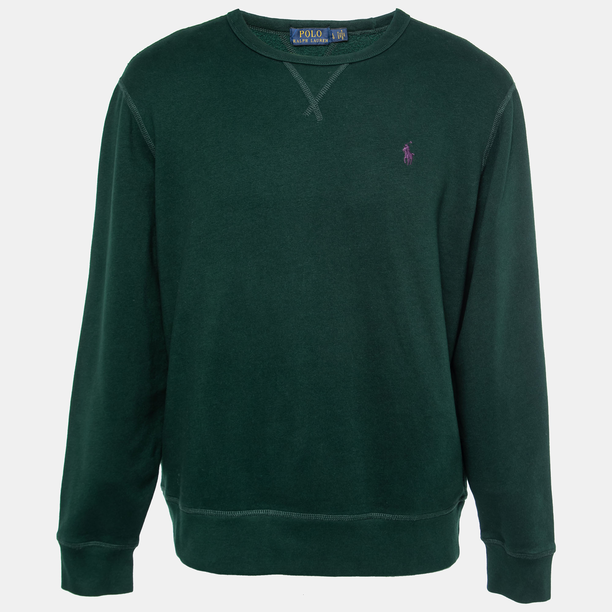 Pre-owned Polo Ralph Lauren Green Cotton Long-sleeve Sweatshirt L
