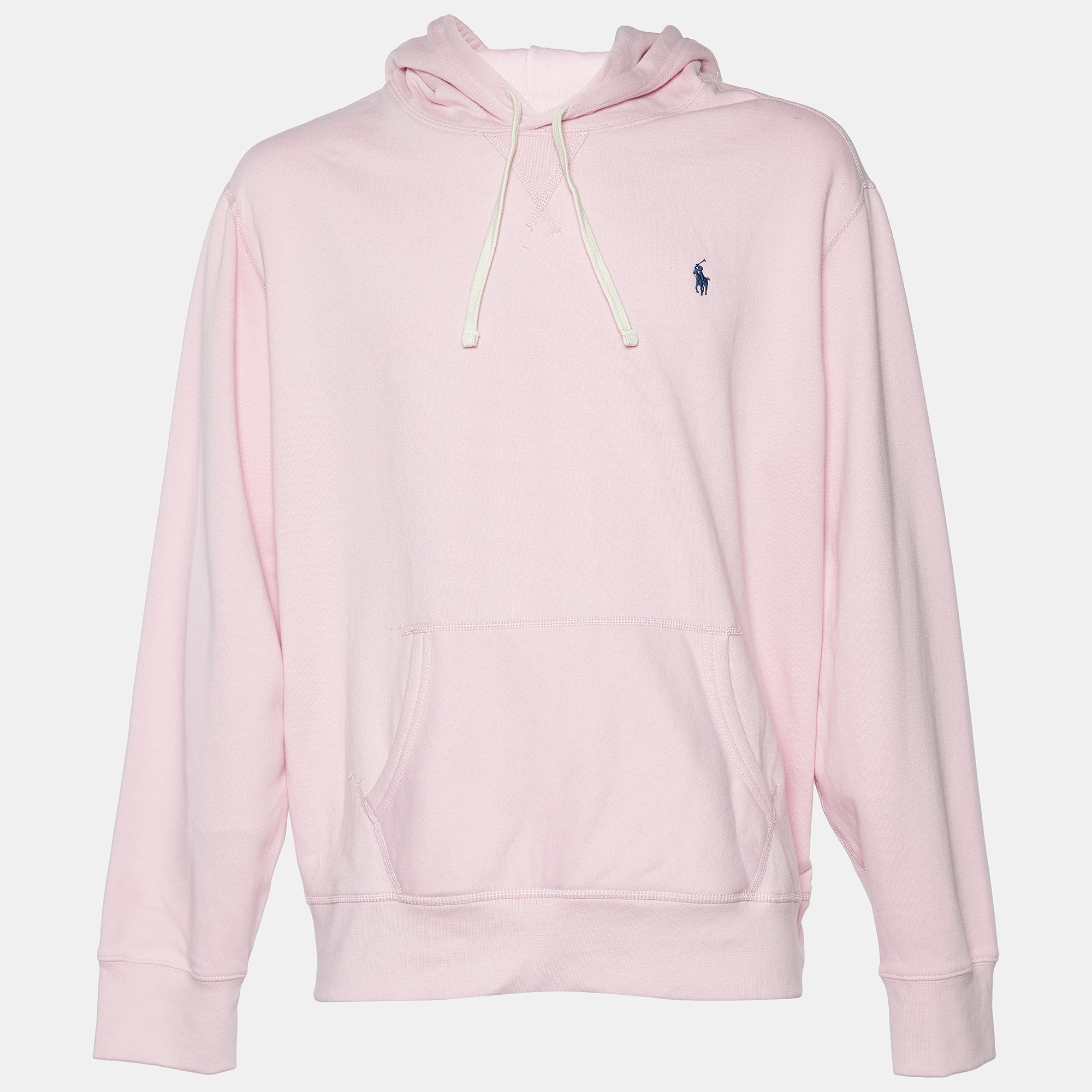 Pre-owned Polo Ralph Lauren Light Pink Cotton Knit Hooded Sweatshirt Xxl