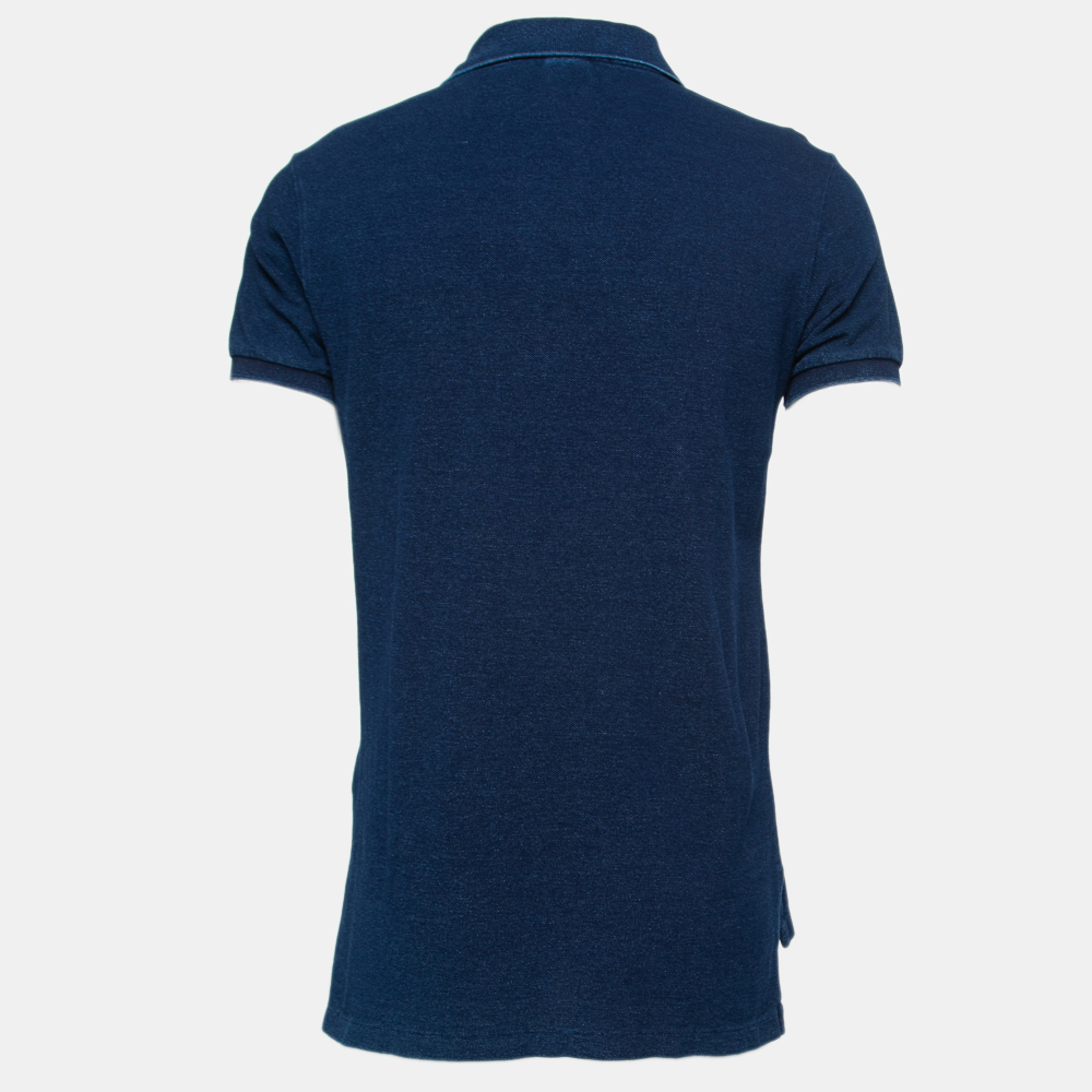 

Polo Ralph Lauren Dark Wash Blue Cotton Pique Custom Fit Polo T-Shirt