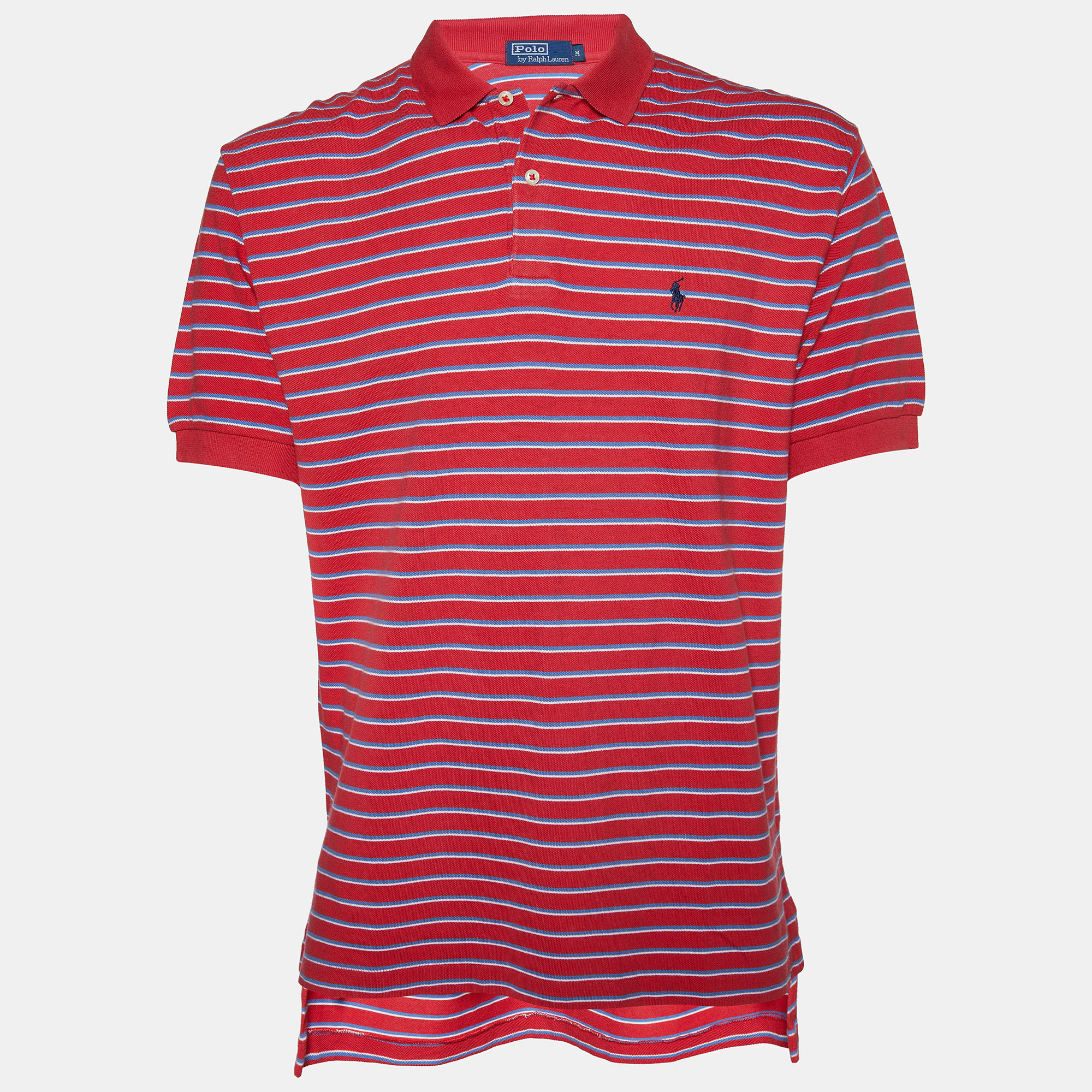 Pre-owned Polo Ralph Lauren Polo By Ralph Lauren Red Striped Cotton Polo T-shirt M