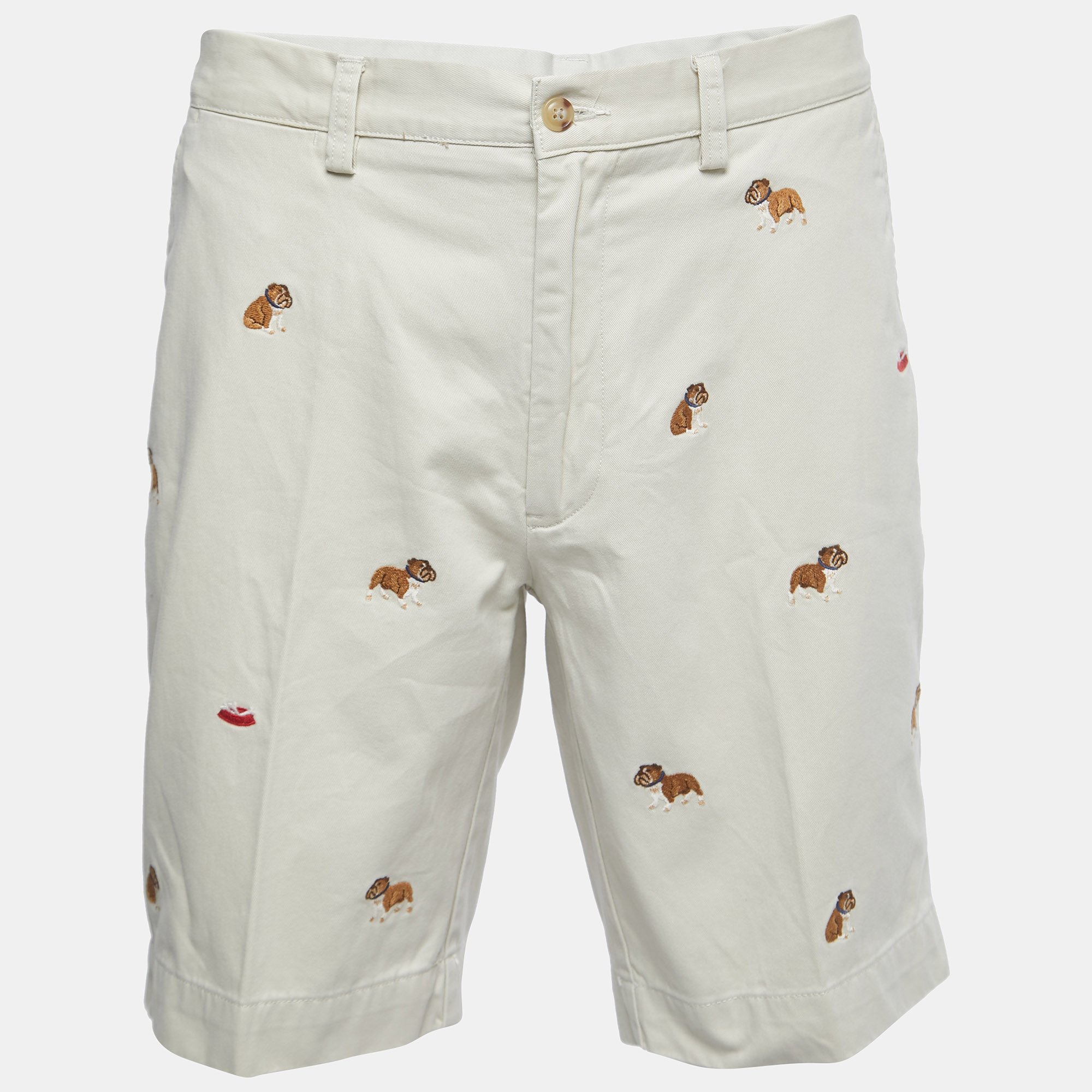 Pre-owned Polo Ralph Lauren Beige Cotton Bulldog Embroidered Shorts L