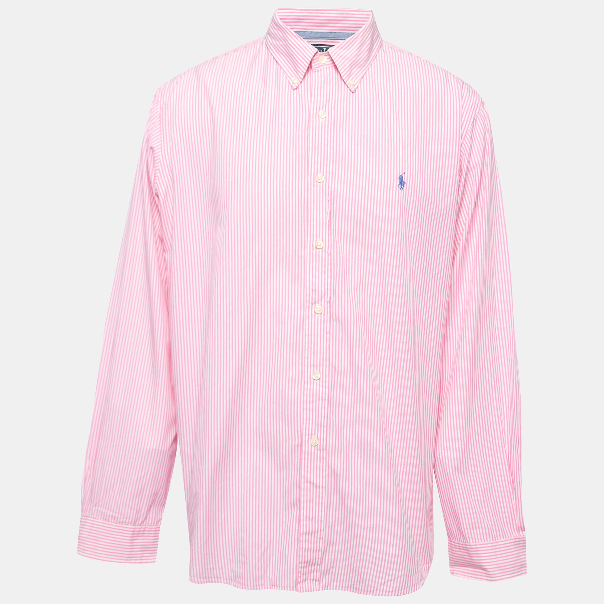 Pre-owned Polo Ralph Lauren Pink Striped Cotton Button Down Full Sleeve Shirt Xxl