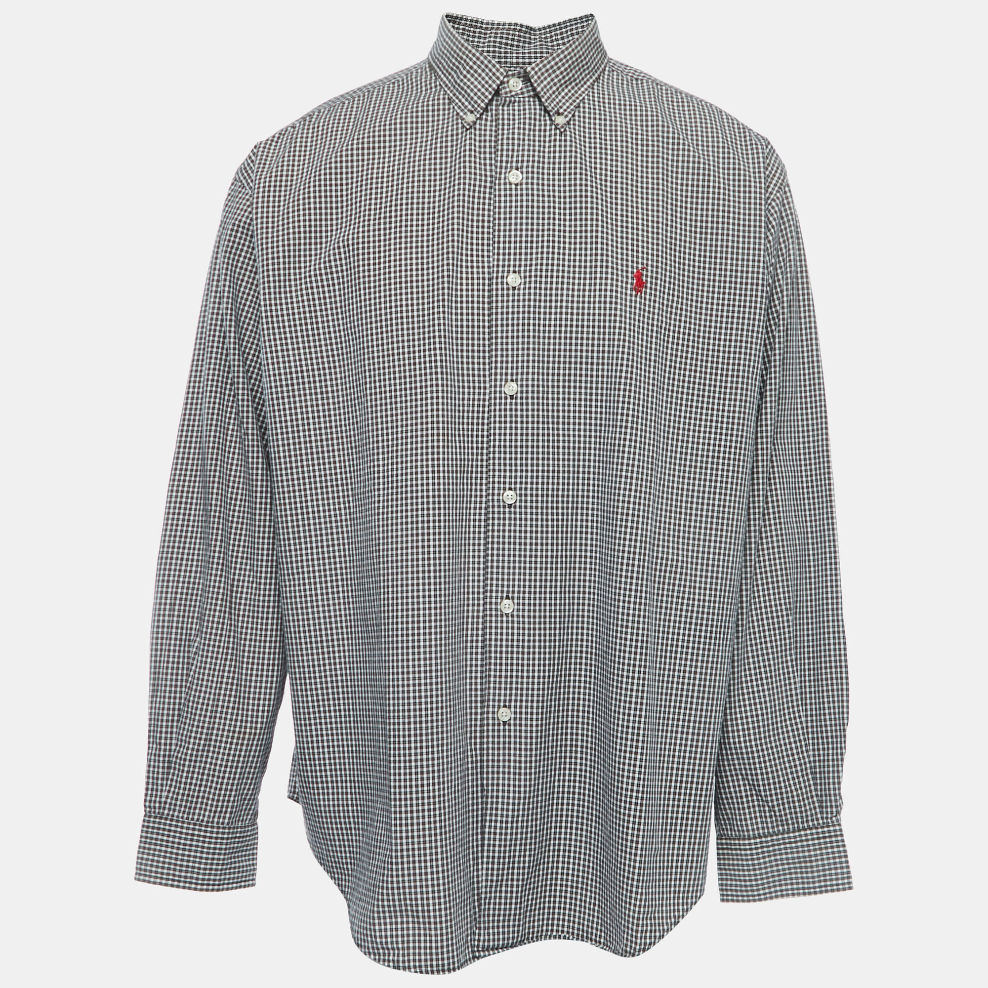 Pre-owned Polo Ralph Lauren Brown Mini Plaid Cotton Button Down Full Sleeve Shirt Xl