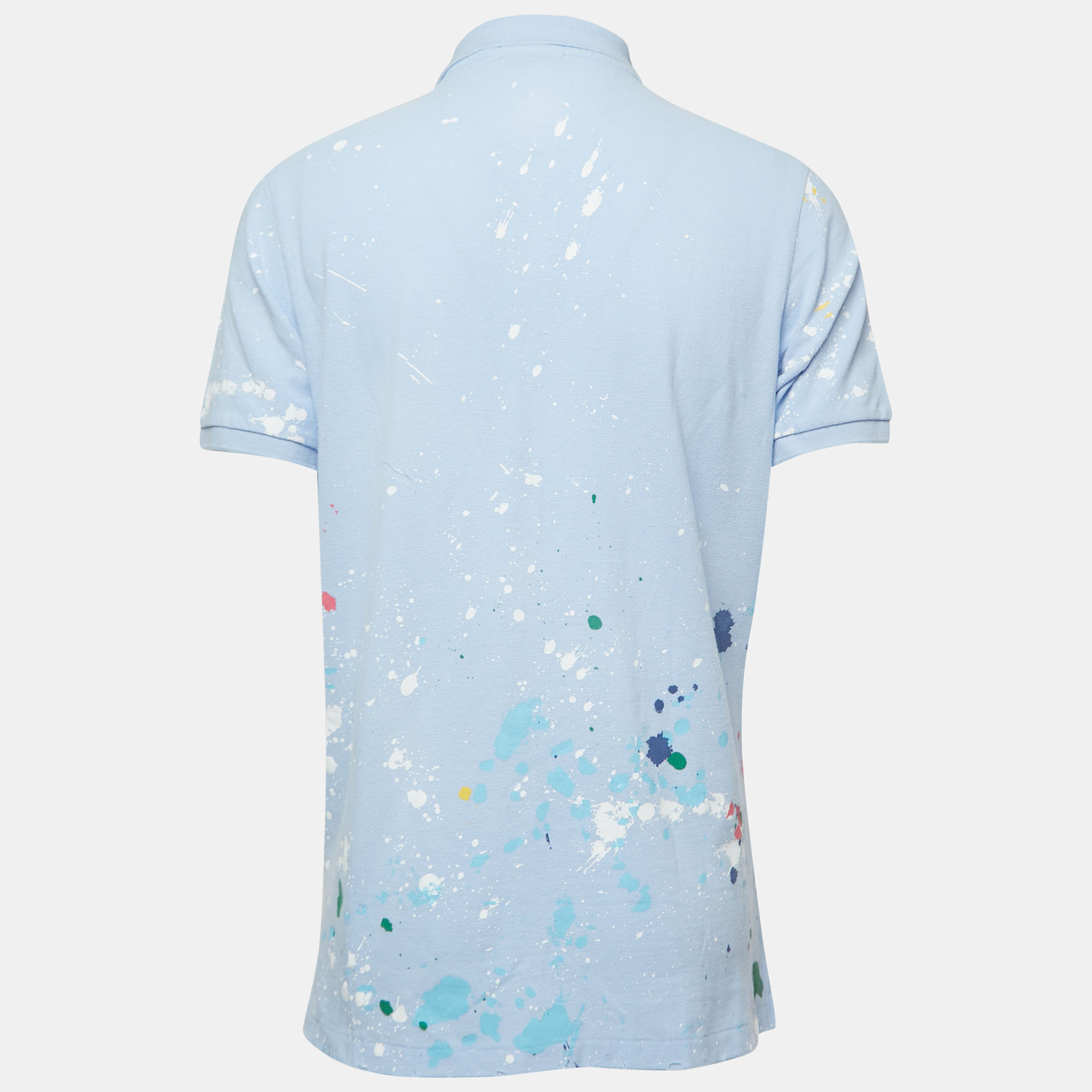 

Polo Ralph Lauren Blue Distressed Paint Splatter Cotton Pique Polo T-Shirt