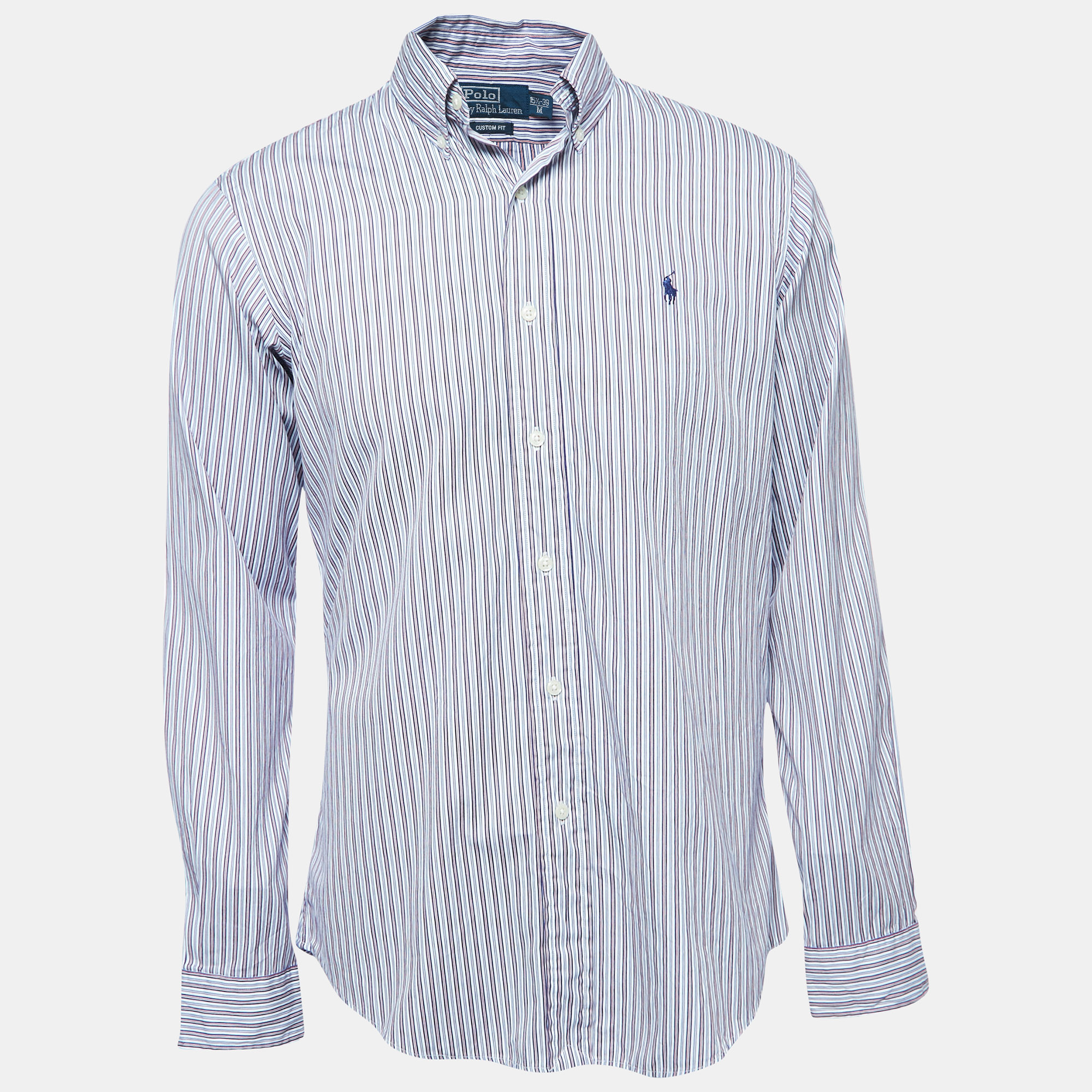 Pre-owned Polo Ralph Lauren Blue Striped Cotton Button Down Custom Fit Shirt M