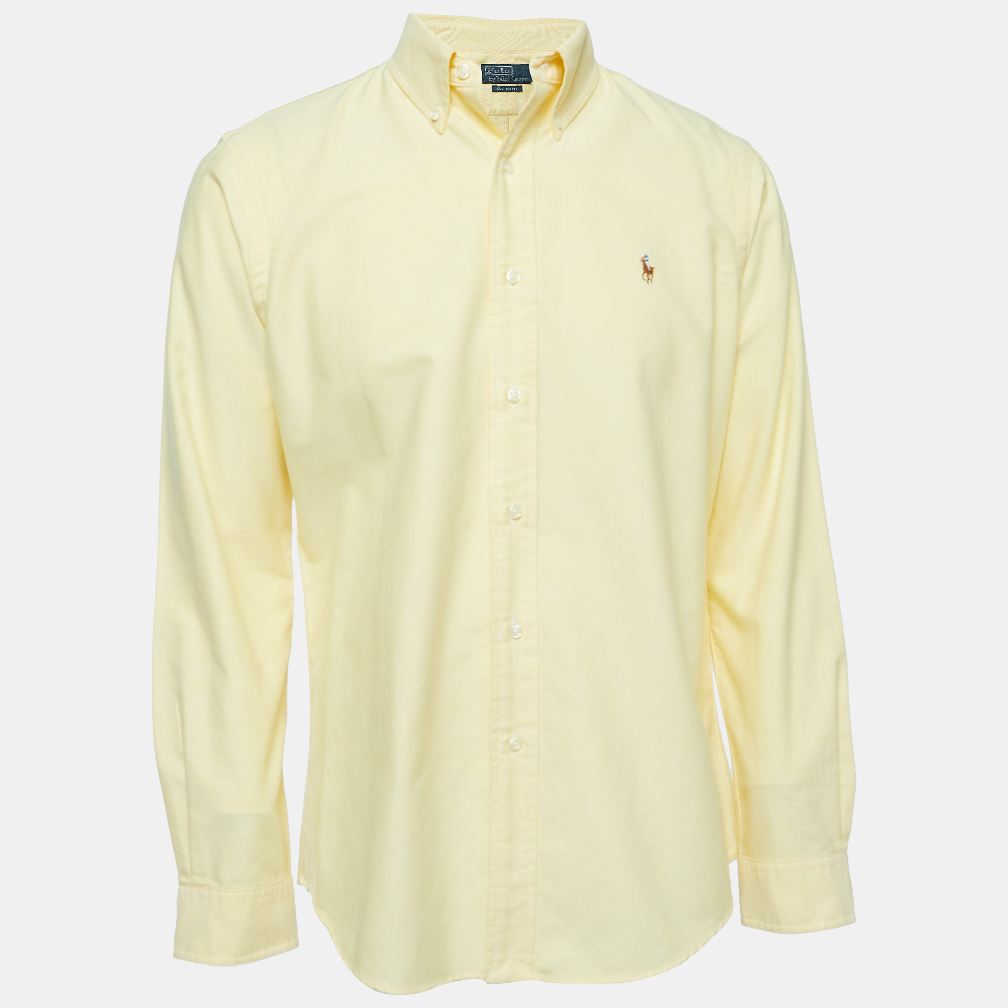 Pre-owned Polo Ralph Lauren Yellow Cotton Button Down Custom Fit Shirt M