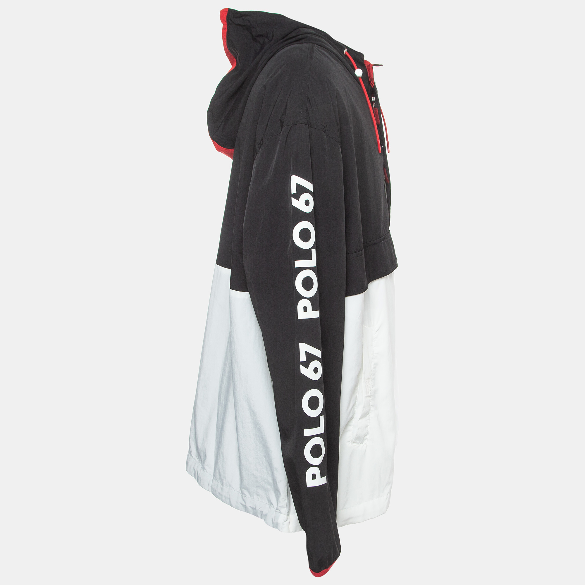 

Polo Ralph Lauren Black/White Logo Print Nylon Hooded Pullover