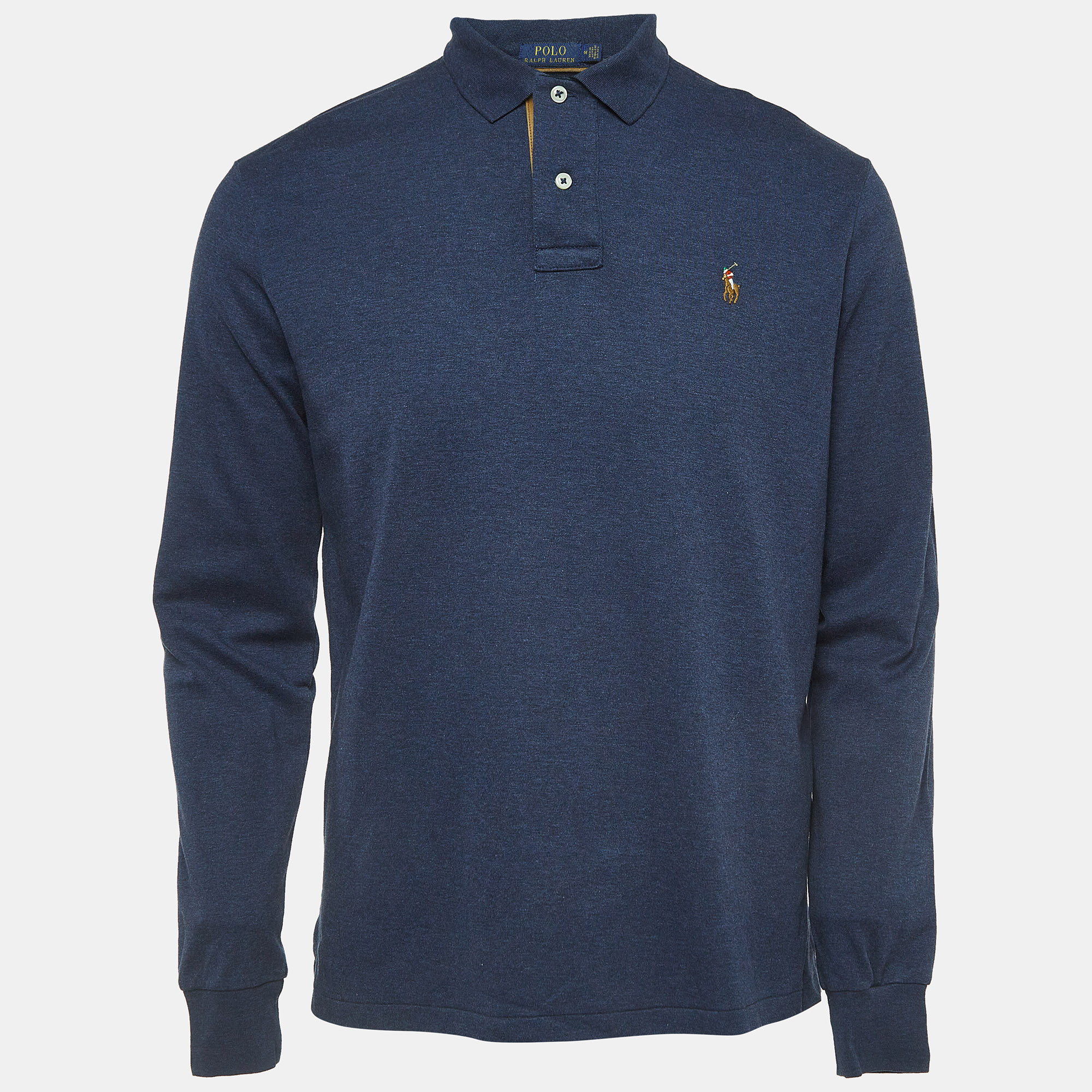 Pre-owned Polo Ralph Lauren Blue Cotton Long Sleeve Polo T-shirt M