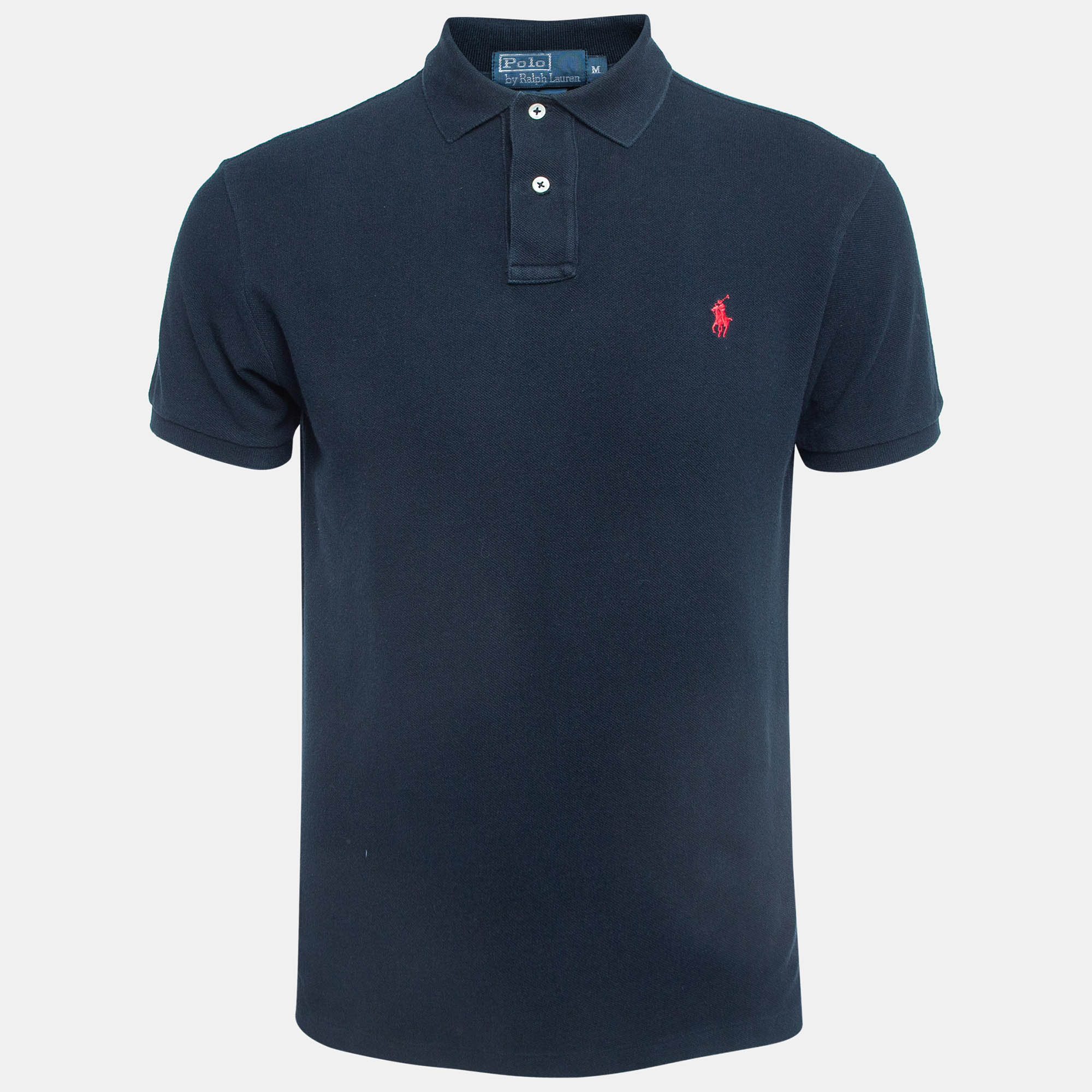 Pre-owned Polo Ralph Lauren Dark Blue Cotton Custom Fit Polo T-shirt M In Navy Blue
