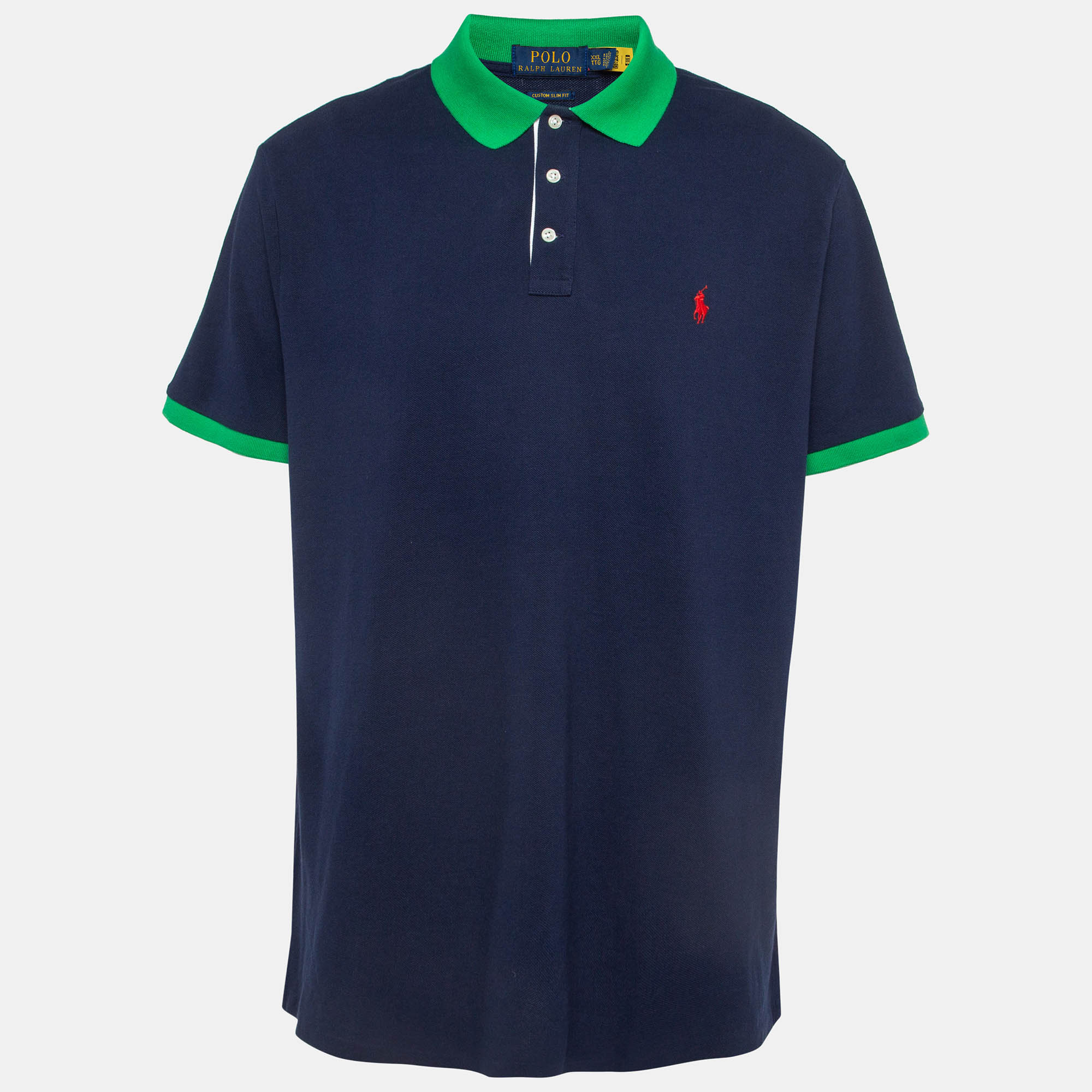 Pre-owned Polo Ralph Lauren Navy Blue Contrast Trim Cotton Pique Polo T-shirt Xxl