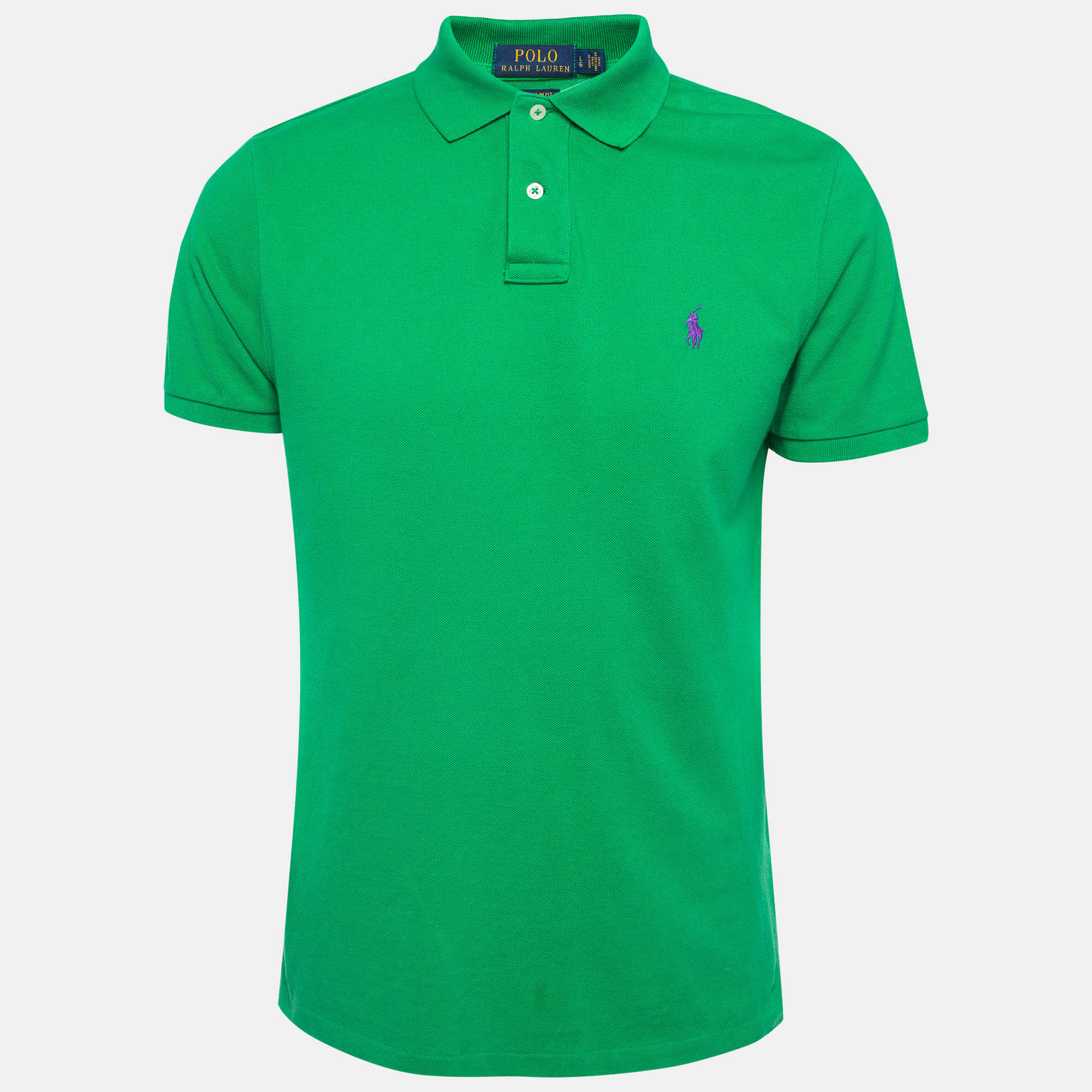 Pre-owned Polo Ralph Lauren Green Cotton Pique Slim Fit Polo T-shirt L