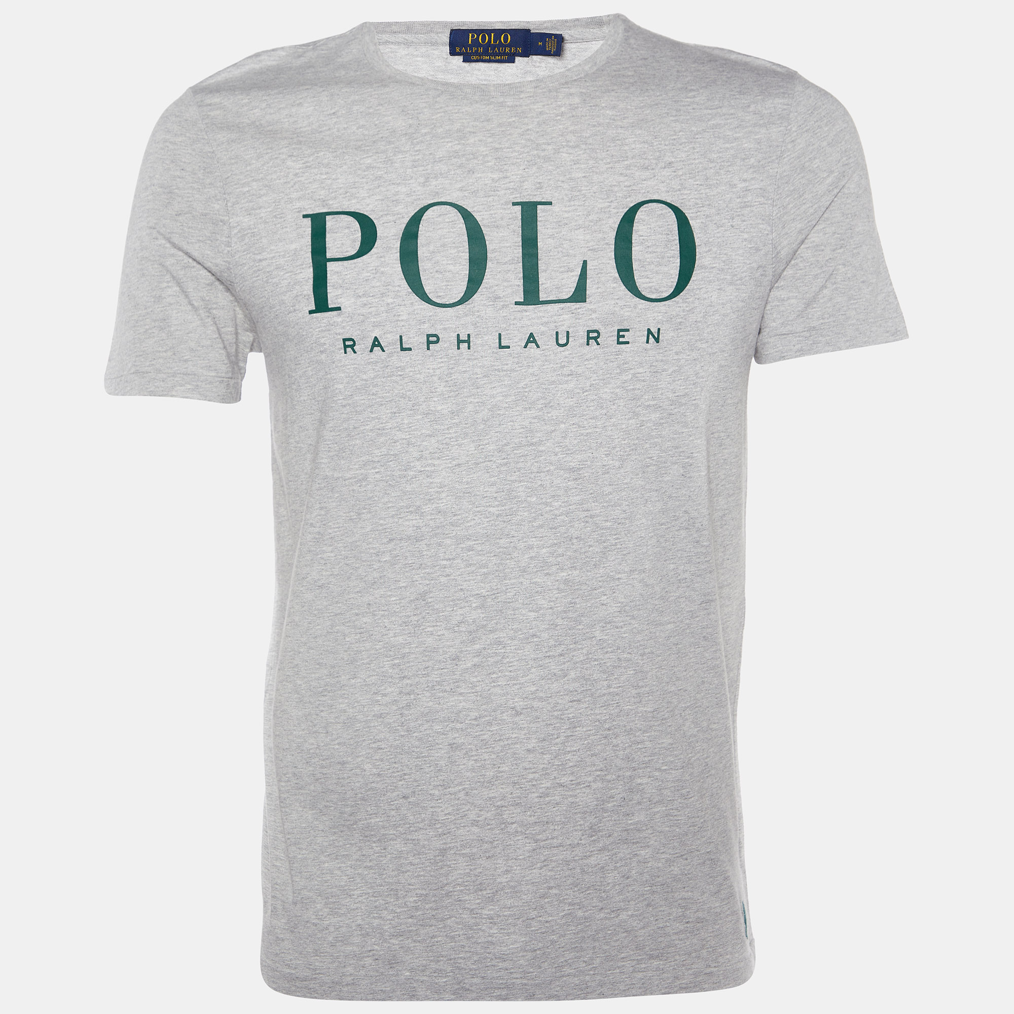 Pre-owned Polo Ralph Lauren Grey Logo Print Cotton Custom Slim Fit T-shirt M