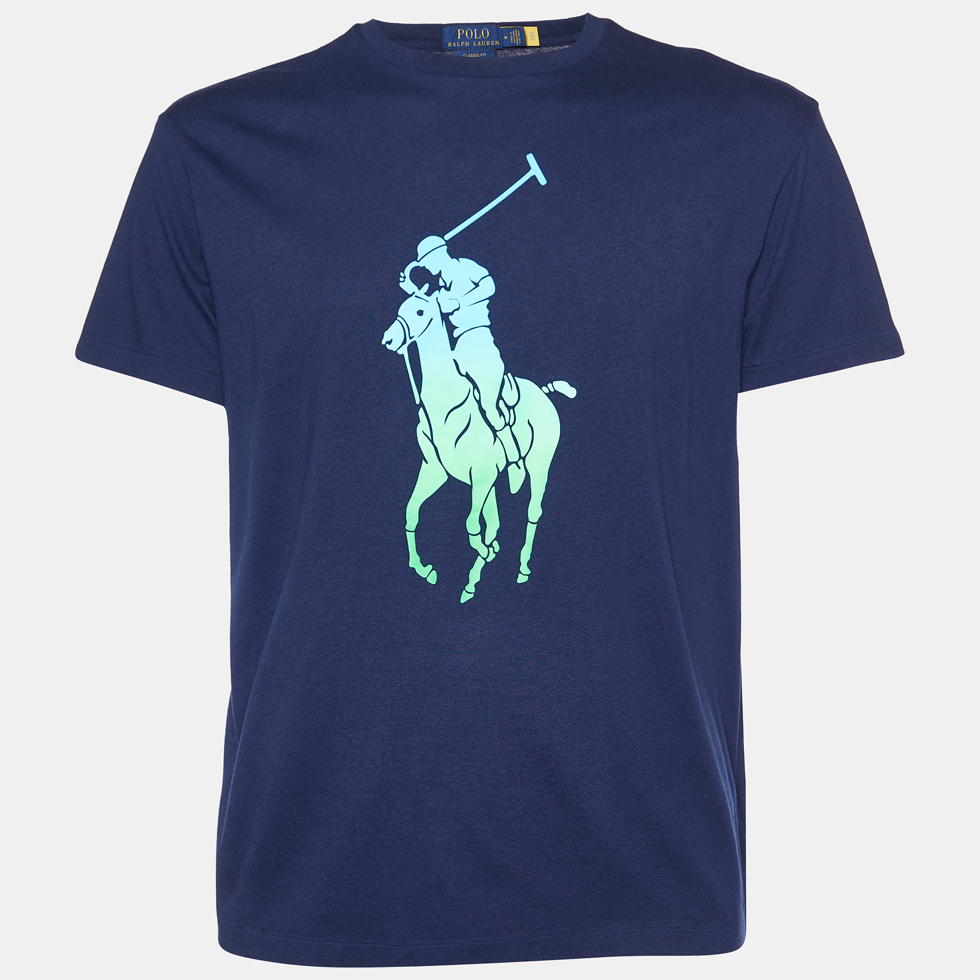 Pre-owned Polo Ralph Lauren Navy Blue Logo Print Cotton Crew Neck T-shirt M