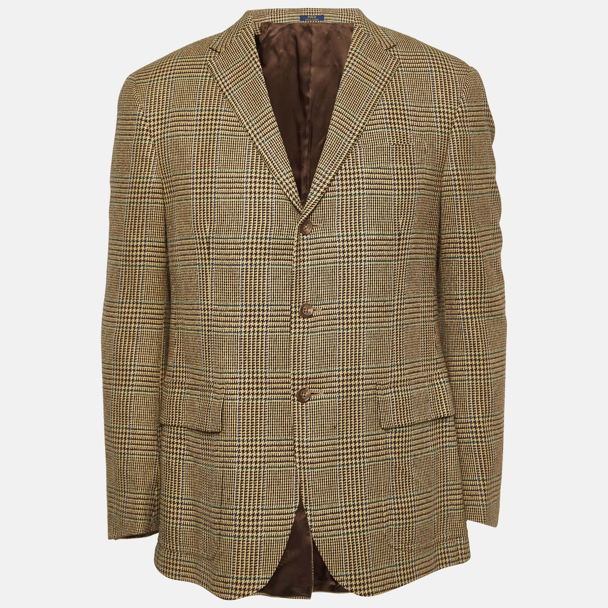 

Polo Ralph Lauren Beige Houndstooth Silk Jacket XL
