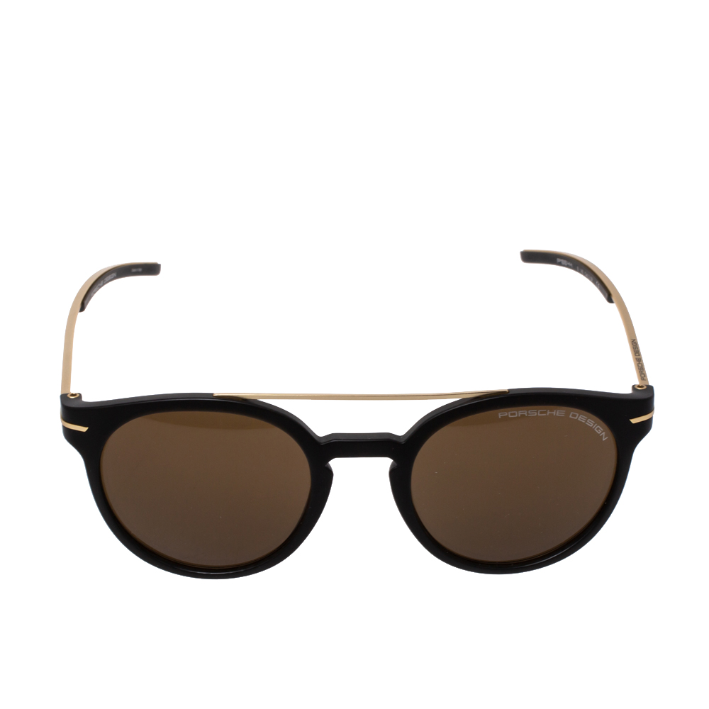 

Porsche Design Matte Black & Gold/ Brown P'8644 Round Sunglasses