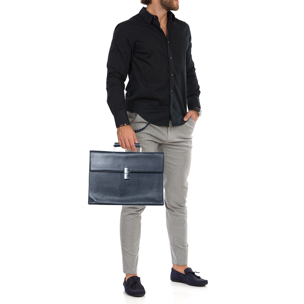 

Porsche Design Navy Blue Grained Leather French Classic Briefcase