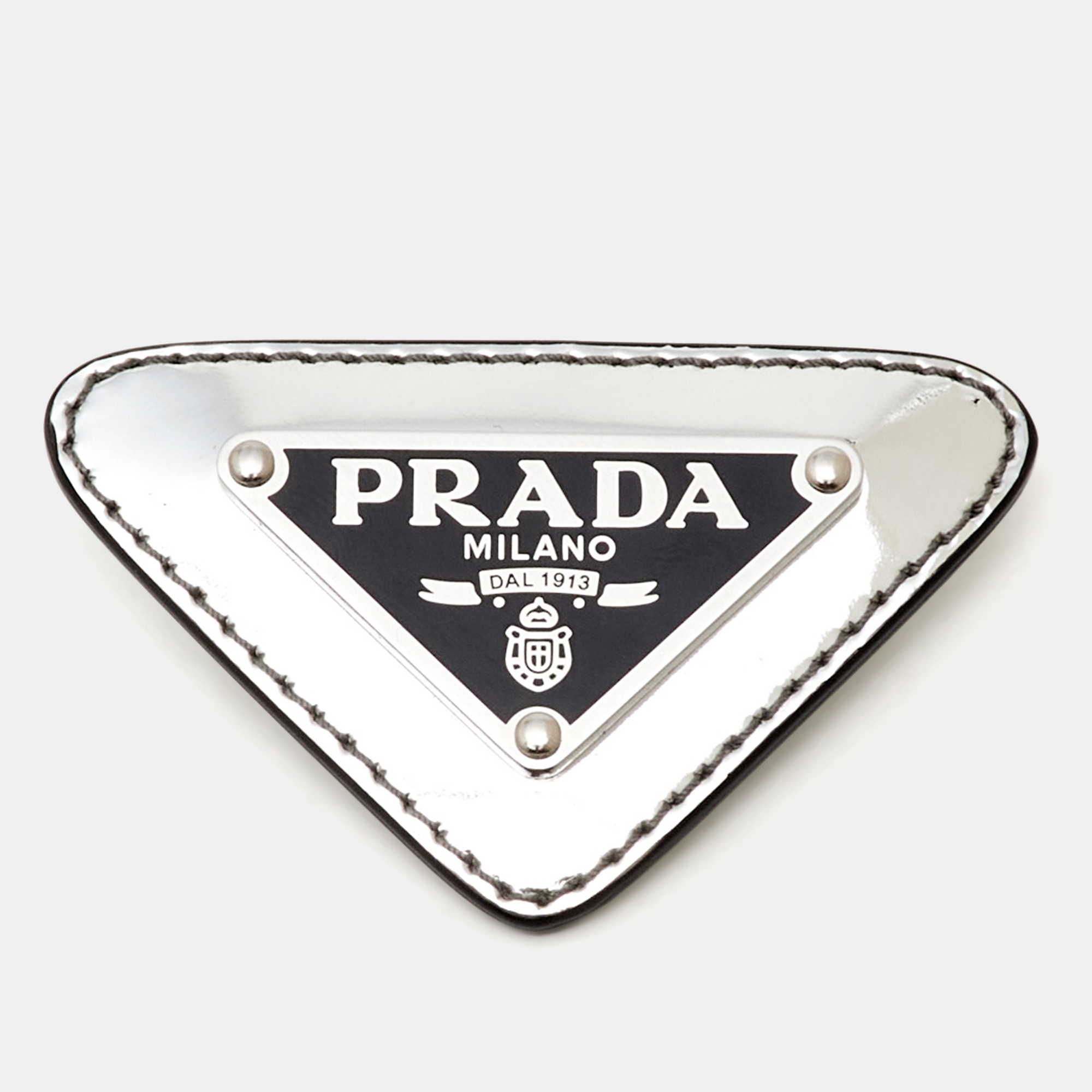 

Prada Silver Patent Leather Triangle Logo Brooch