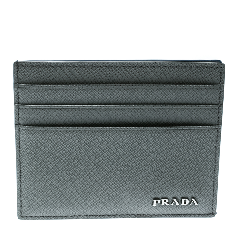 Pre Owned Prada Grey Saffiano Leather Card Holder
