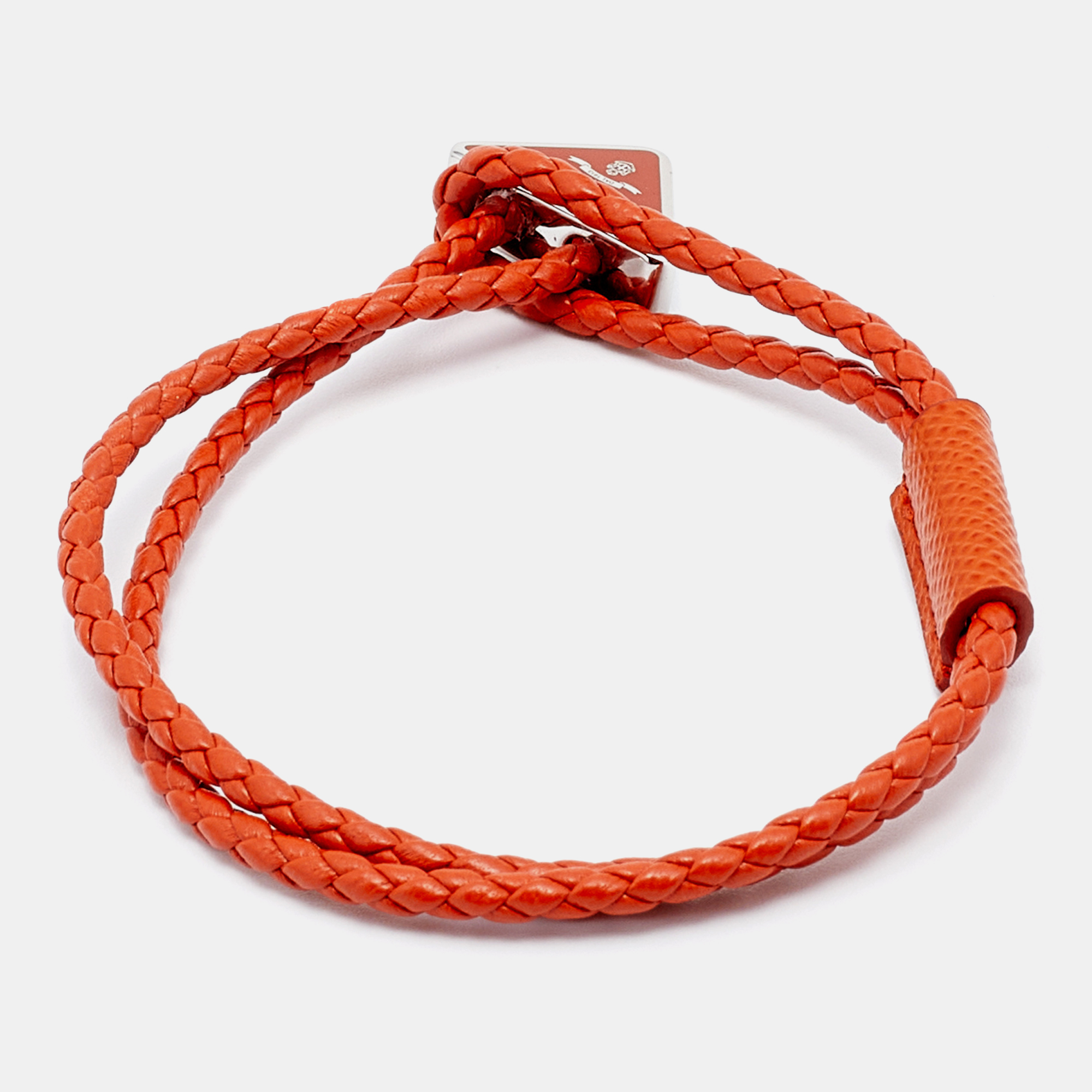 

Prada Papaya Braided Nappa Leather Logo Bracelet, Orange
