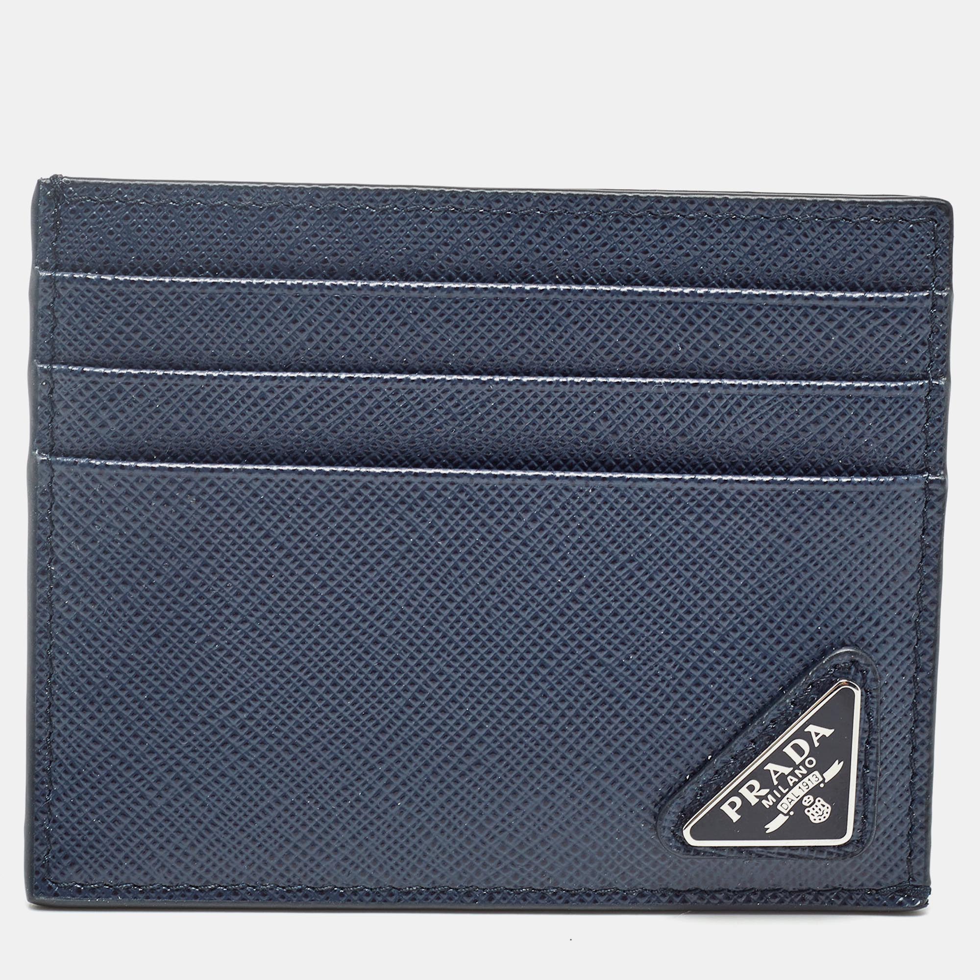 

Prada Navy Blue/Black Saffiano Metal Leather Card Holder