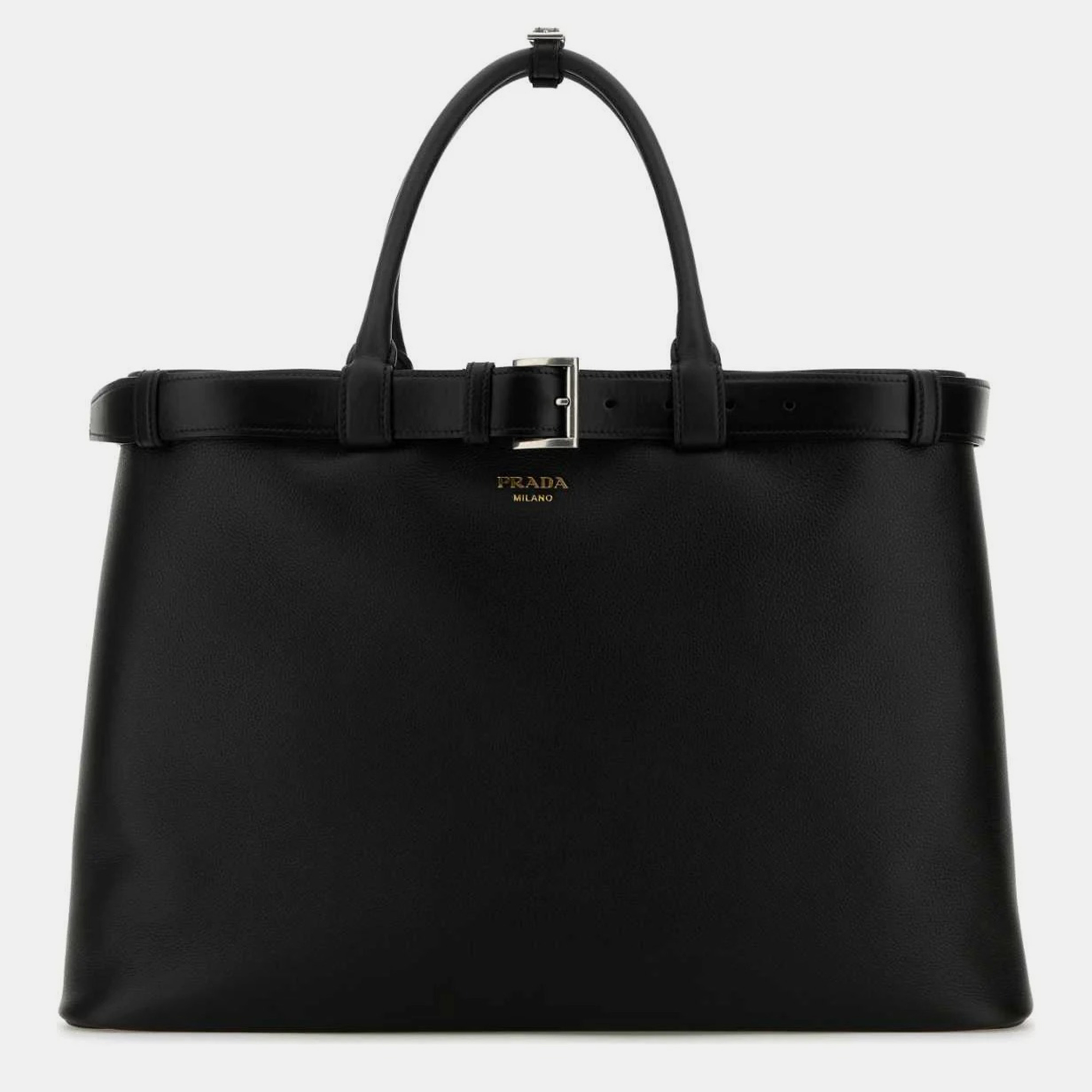 

Prada Black Leather Large Buckle Satchel Bag