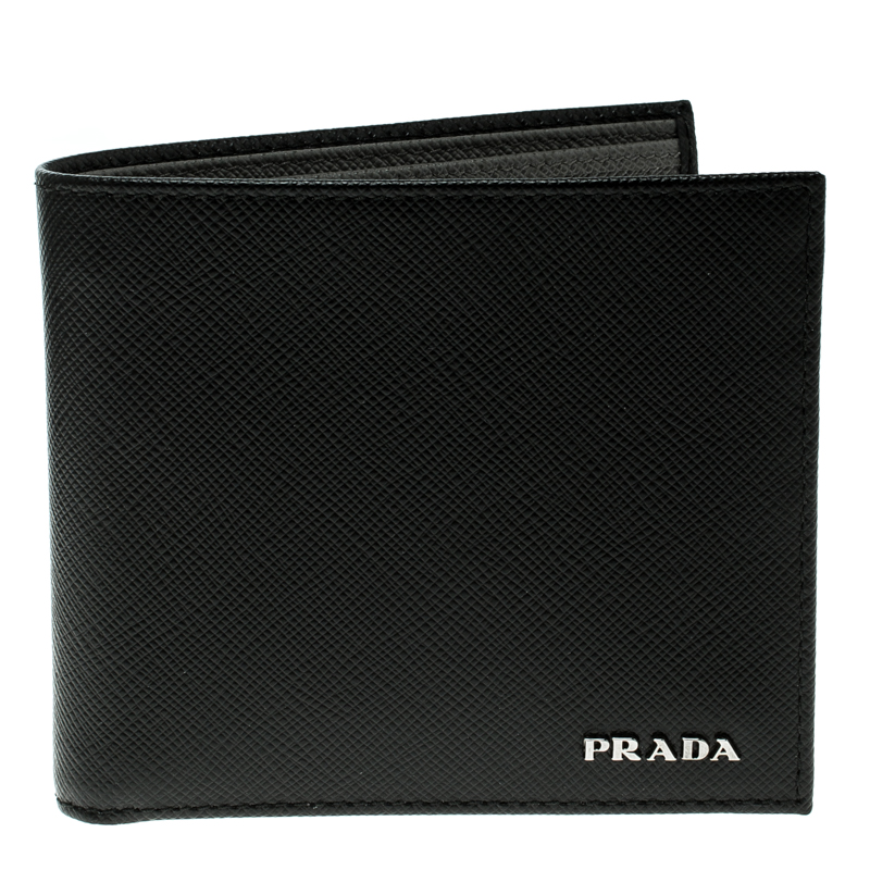 Pre Owned Prada Black Saffiano Bicolo Leather Bifold Wallet