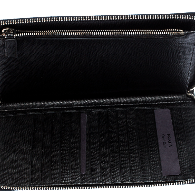 

Prada Black/Blue Saffiano Leather Zip Around Organizer