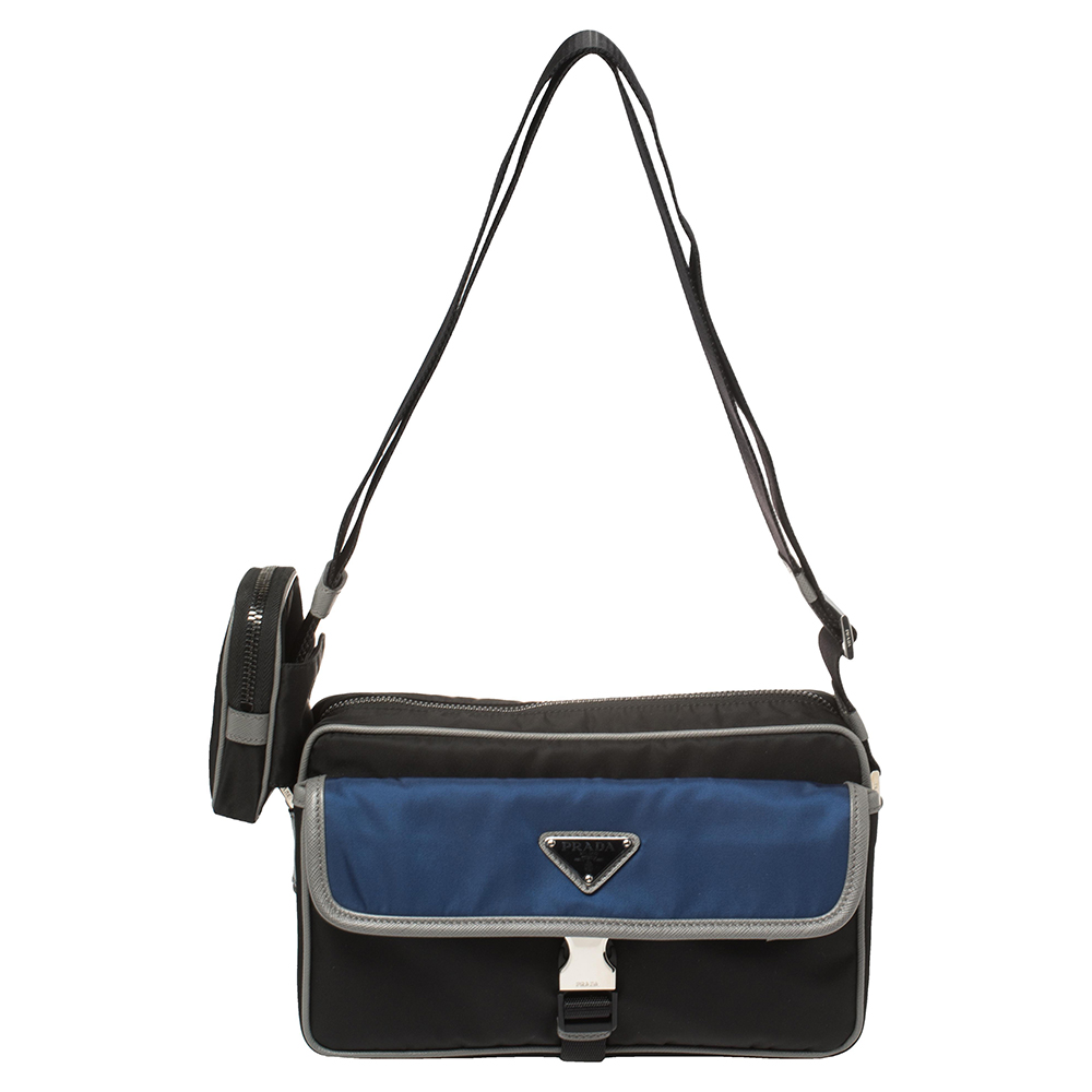 Pre-owned Prada Black/blue Nylon Crossbody Bag