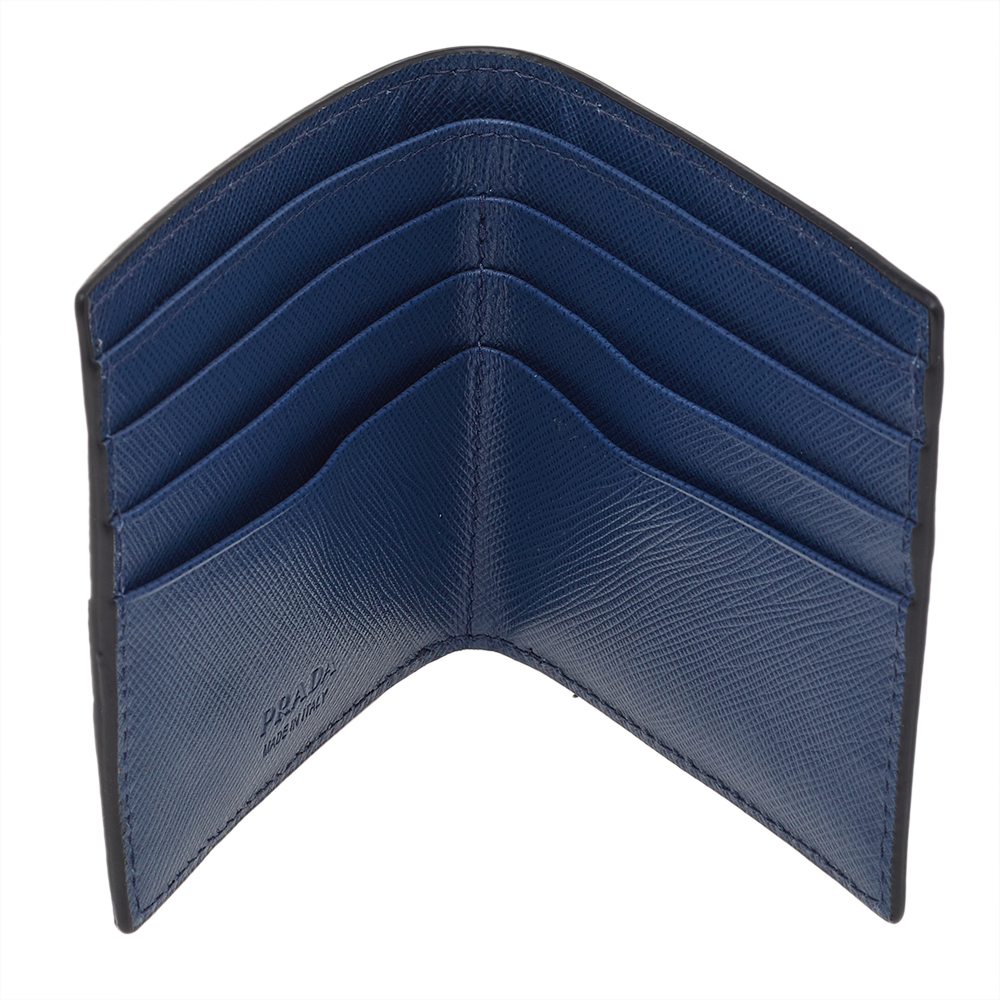 

Prada Tricolor Saffiano Stripe Leather Logo Bifold Wallet, Black
