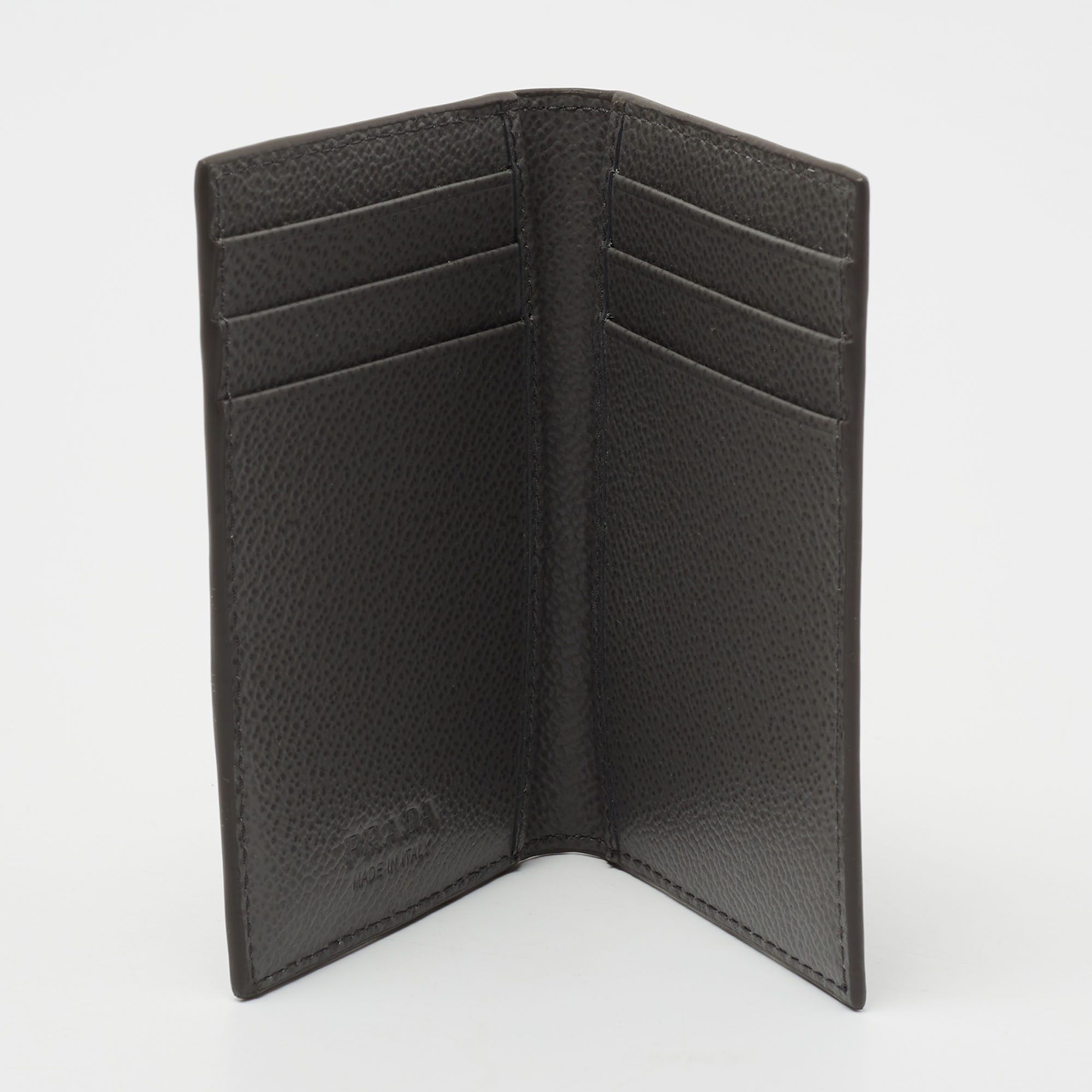 

Prada Grey Leather Logo Bifold Card Case