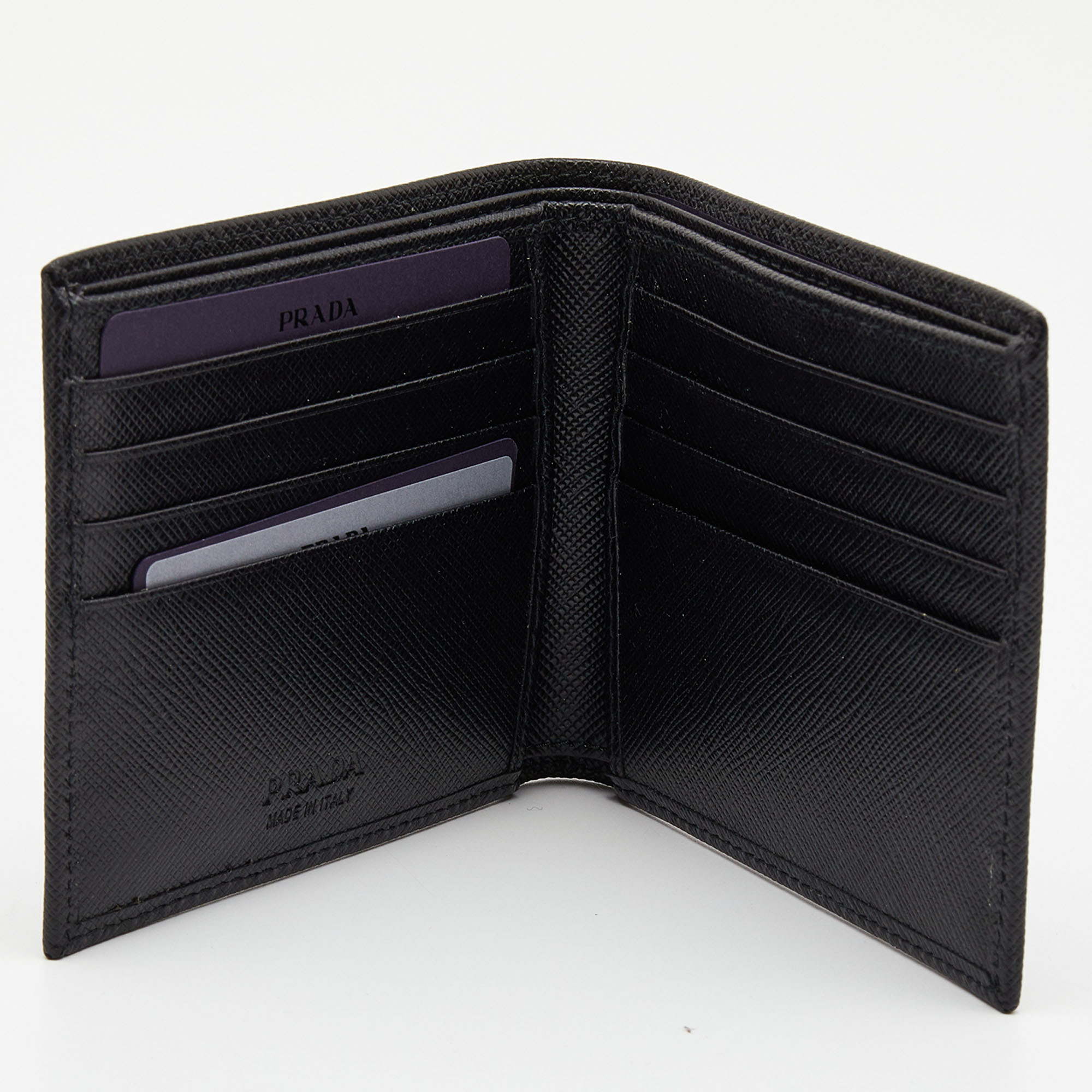 

Prada Saffiano Leather Triangle Logo Bifold Wallet, Black
