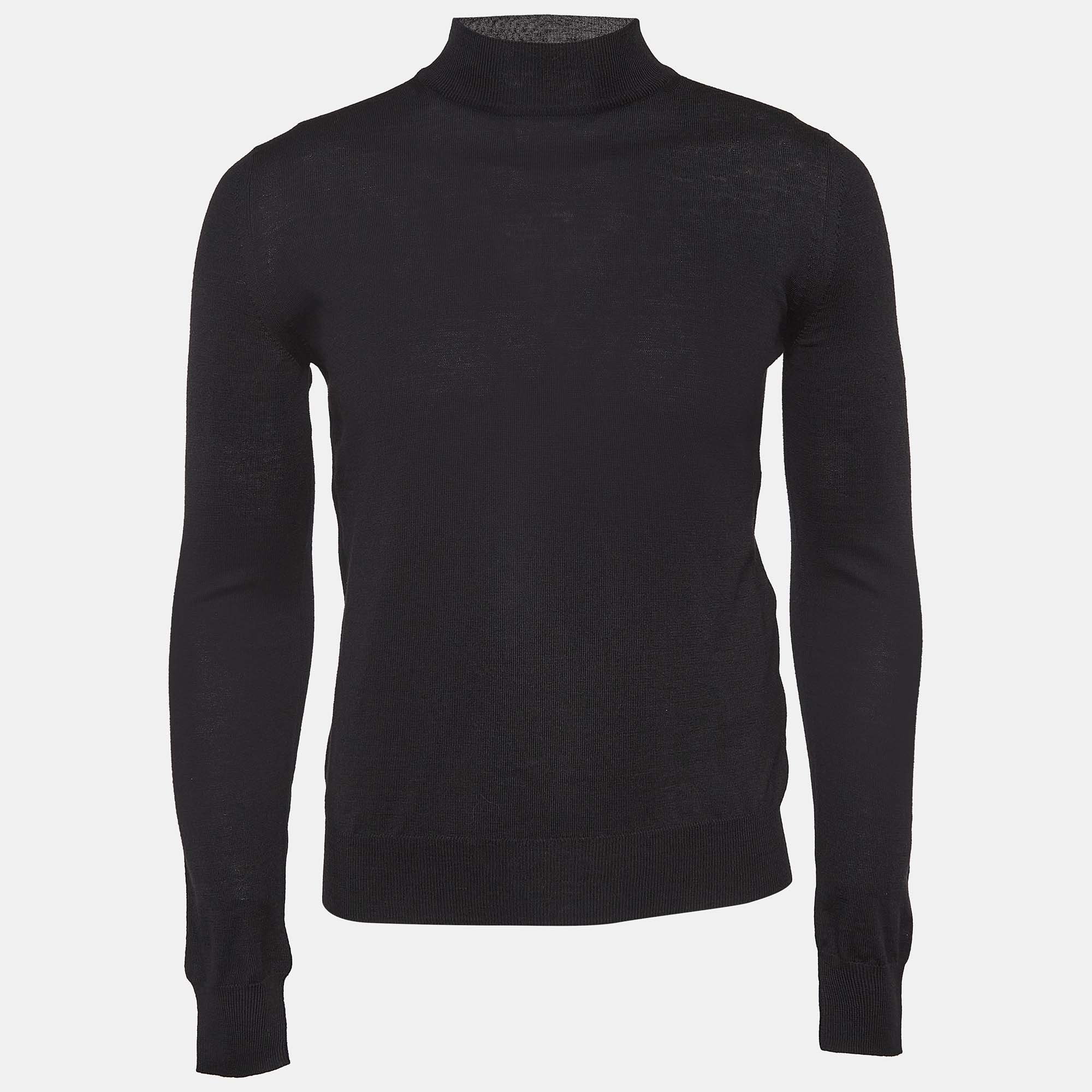 Pre-owned Prada Black Wool Rib Knit Turtle Neck Sweater Xs