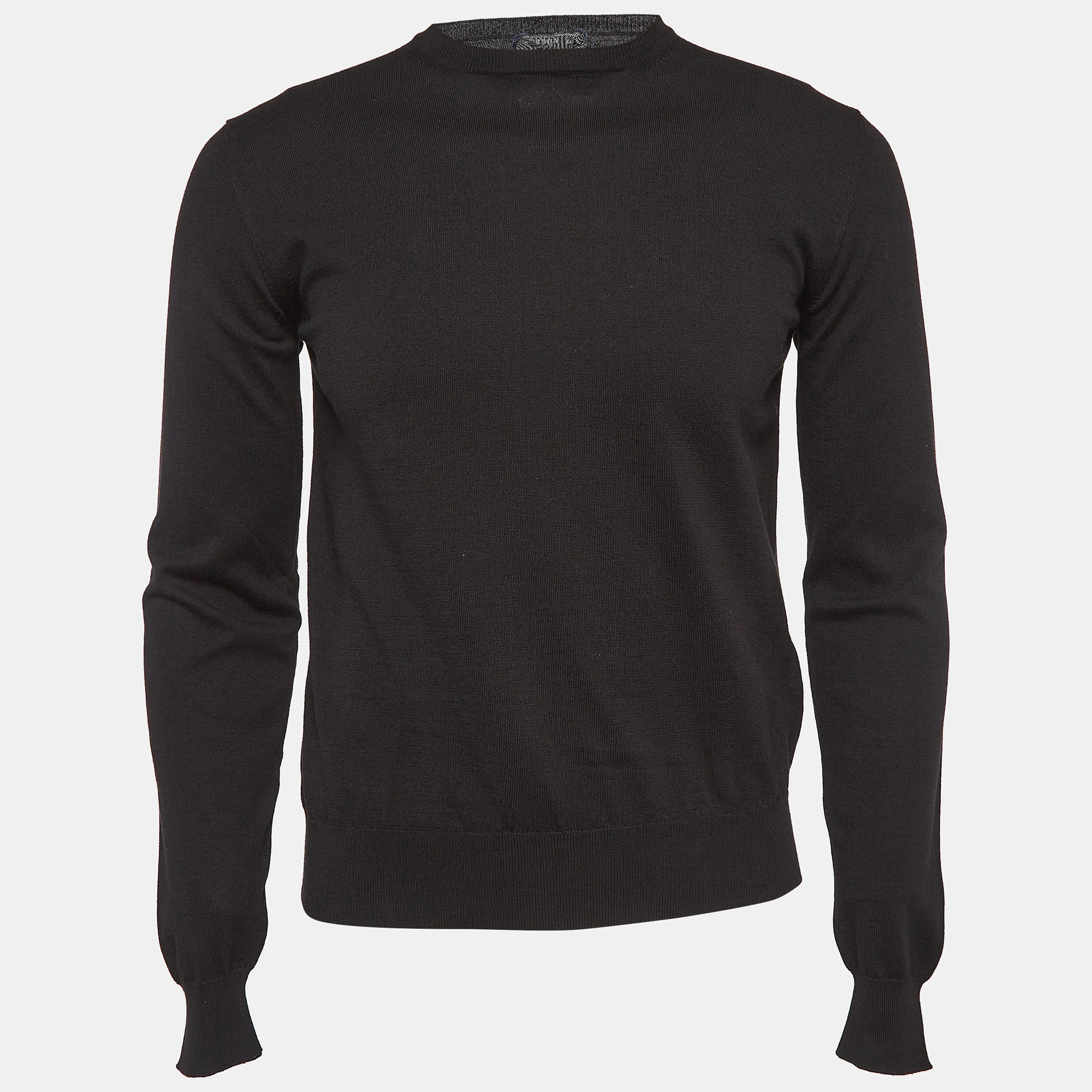 Pre-owned Prada Black Cotton Rib Knit Crew Neck Sweater Xs