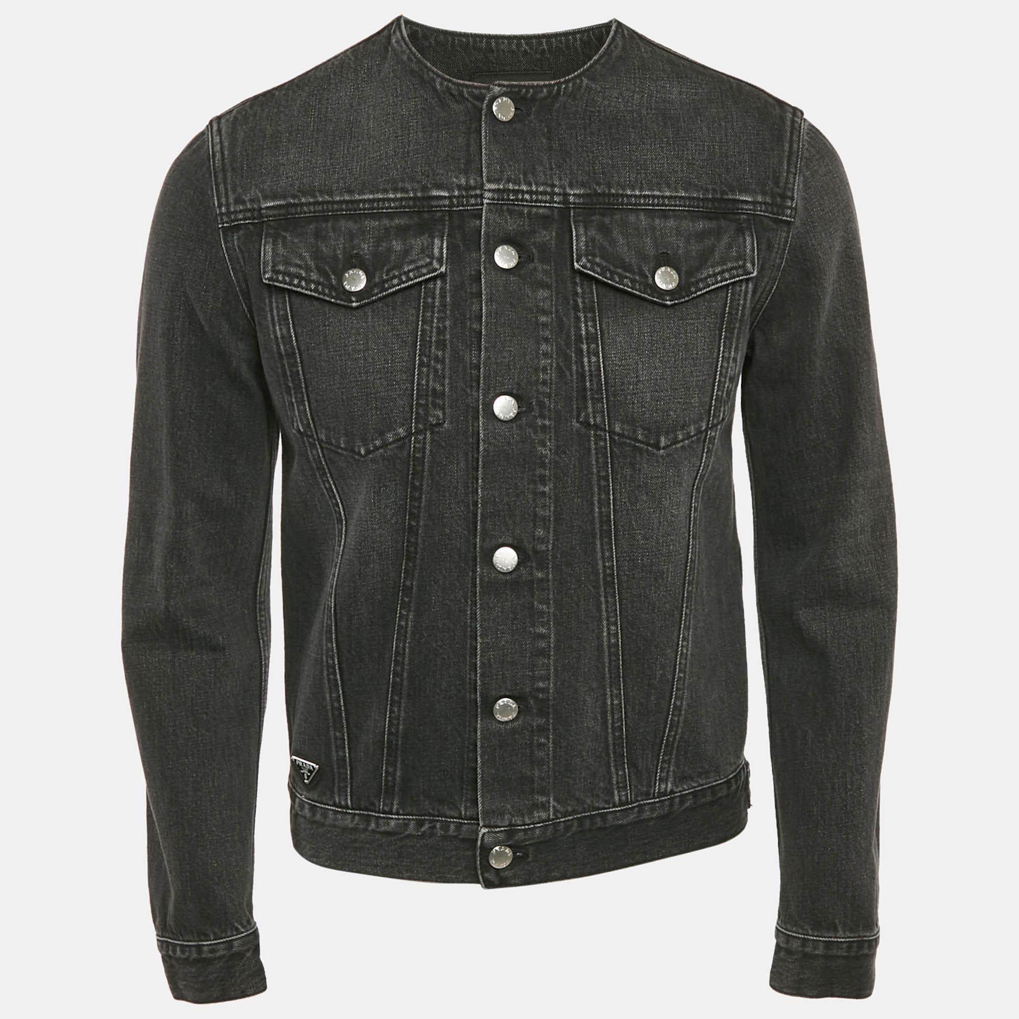 

Prada Black Washed Denim Collarless Jacket XS, Grey