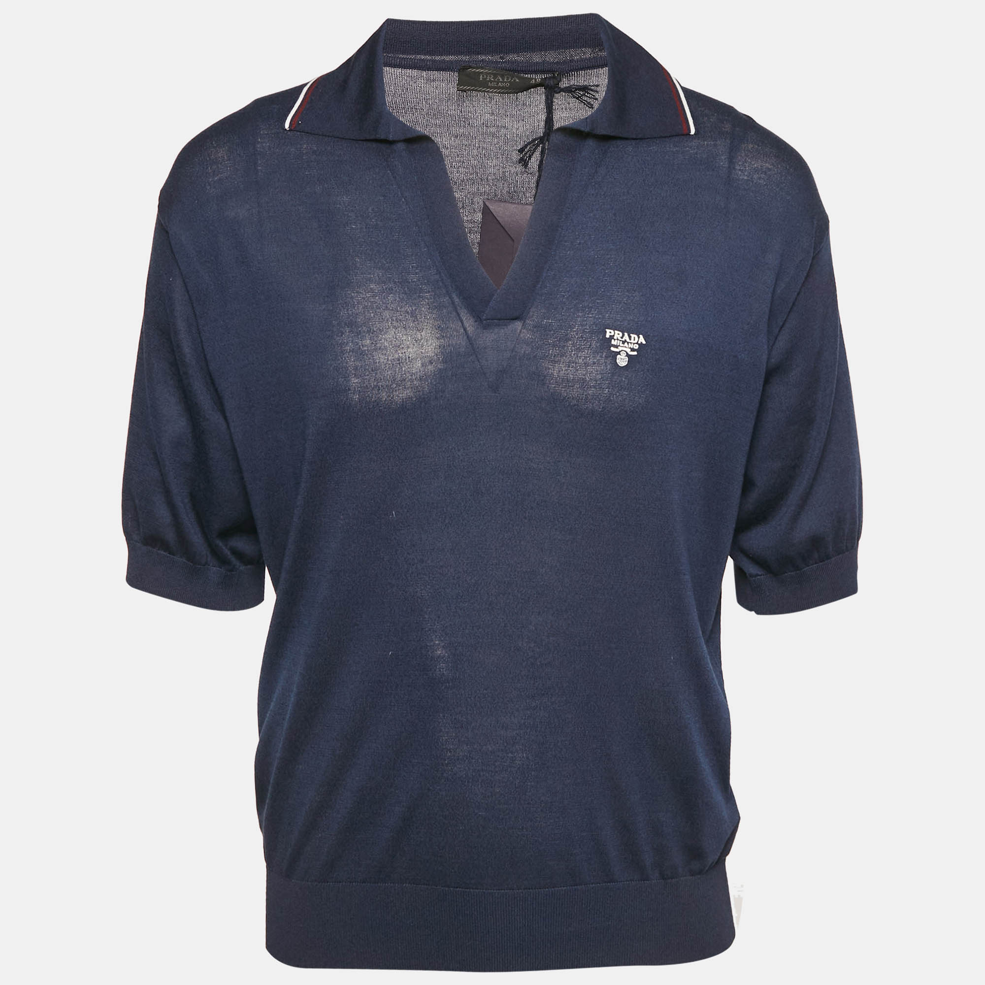 

Prada Navy Blue Silk and Cotton Polo T-Shirt M