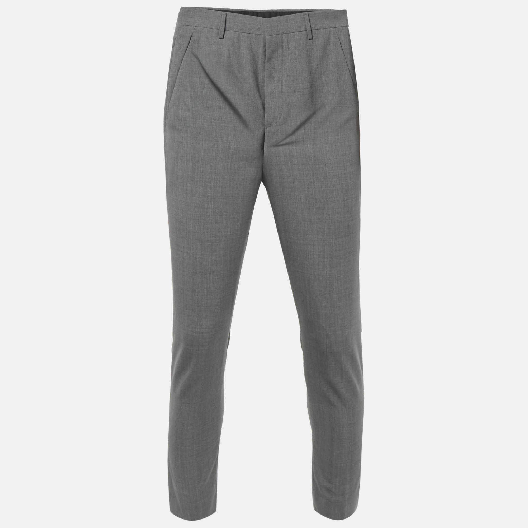 

Prada Grey Wool Buttoned Straight Fit Trouser XL