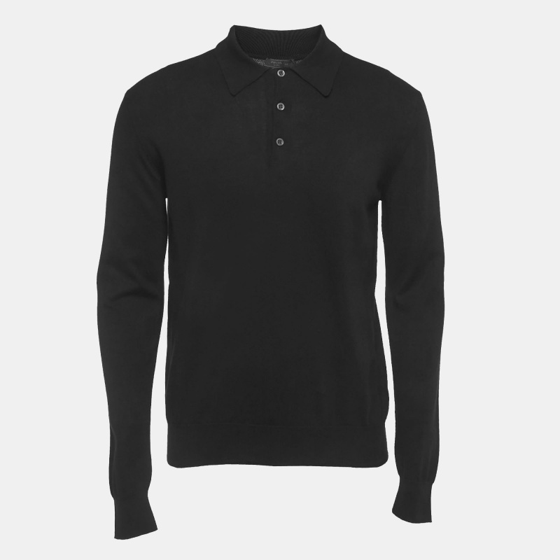 Pre-owned Prada Black Cotton Knit Collared Sweatshirt M In Blue