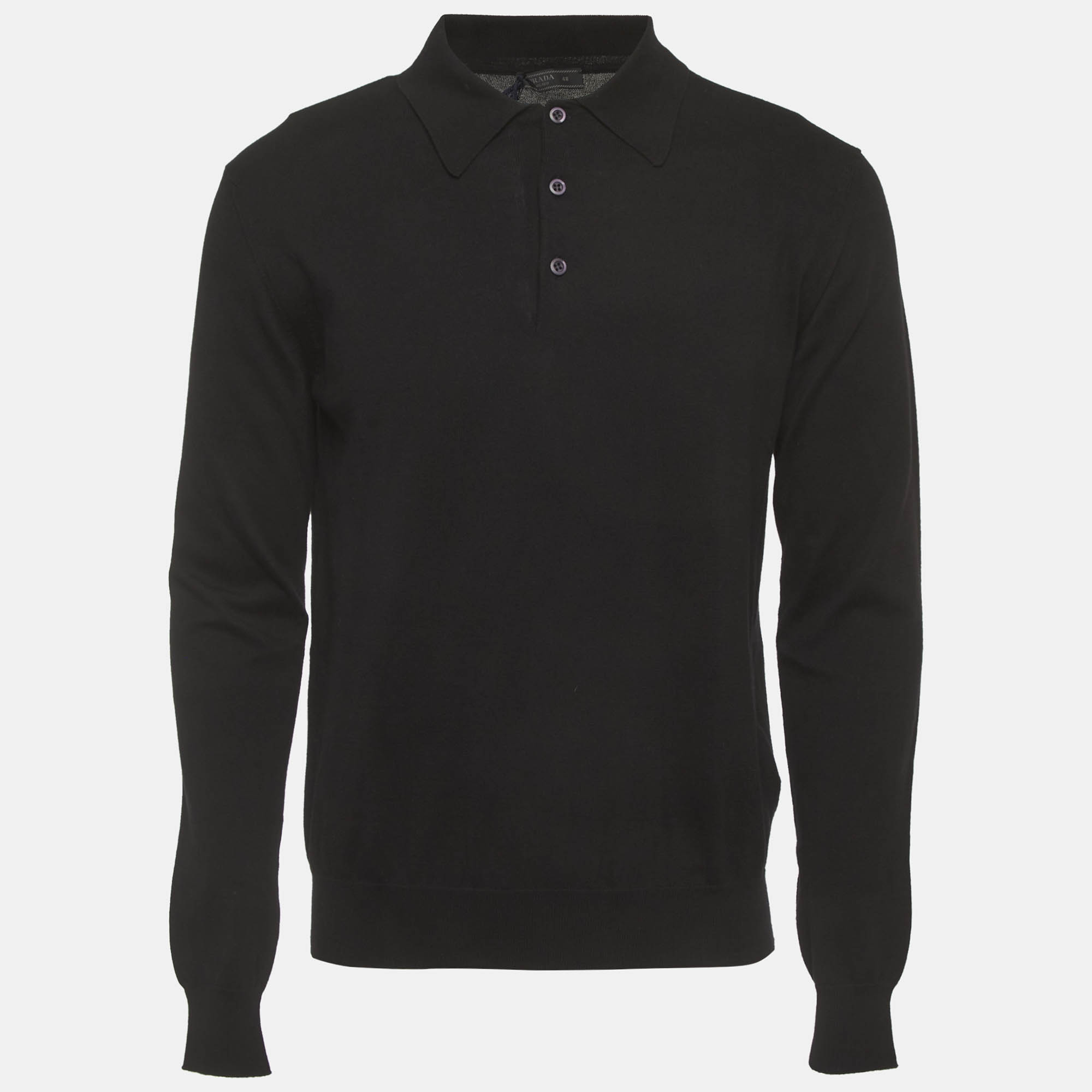 

Prada Black Jersey Long Sleeve Polo T-Shirt M