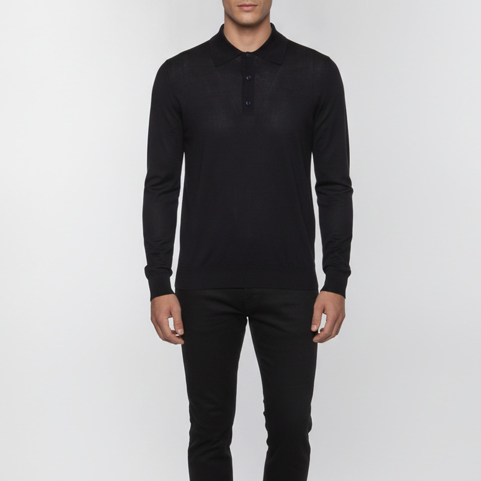Prada Navy Blue Silk Blend Knit Polo Long-Sleeved Pullover M