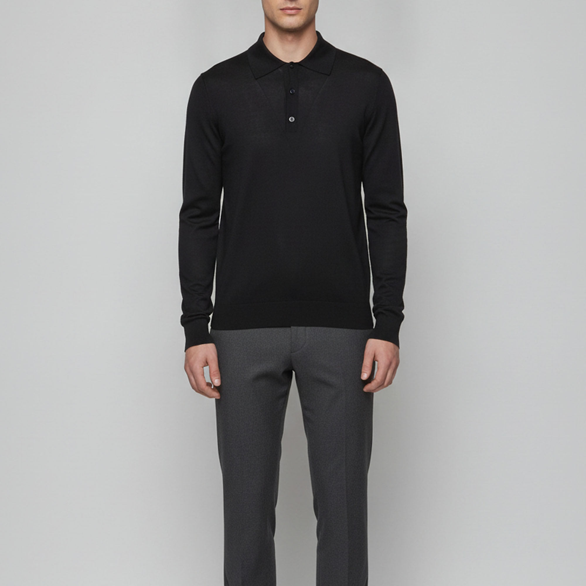 Prada Navy Blue Silk Blend Knit Polo Long-Sleeved Pullover M